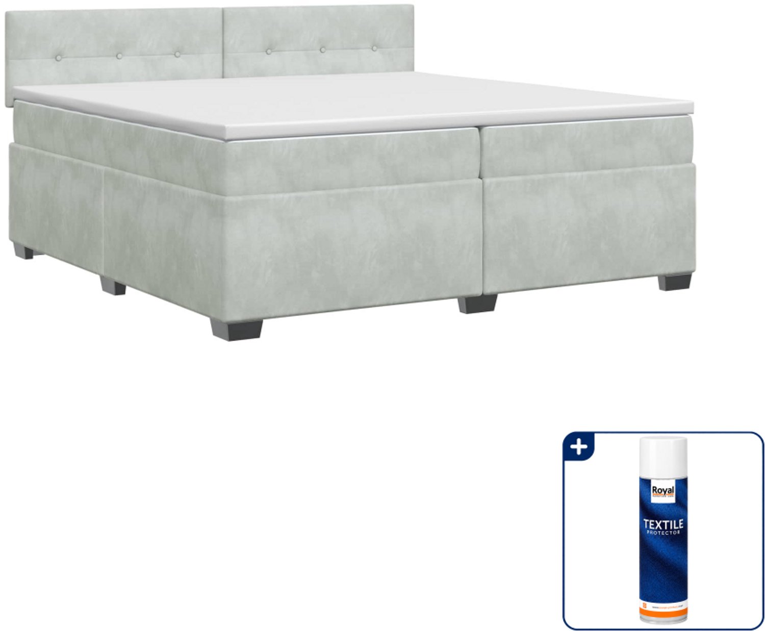 vidaXL Boxspringbed met matras - Super kingsize - 200 x 200 cm - Lichtgrijs - Inclusief textielbeschermer 500 ml