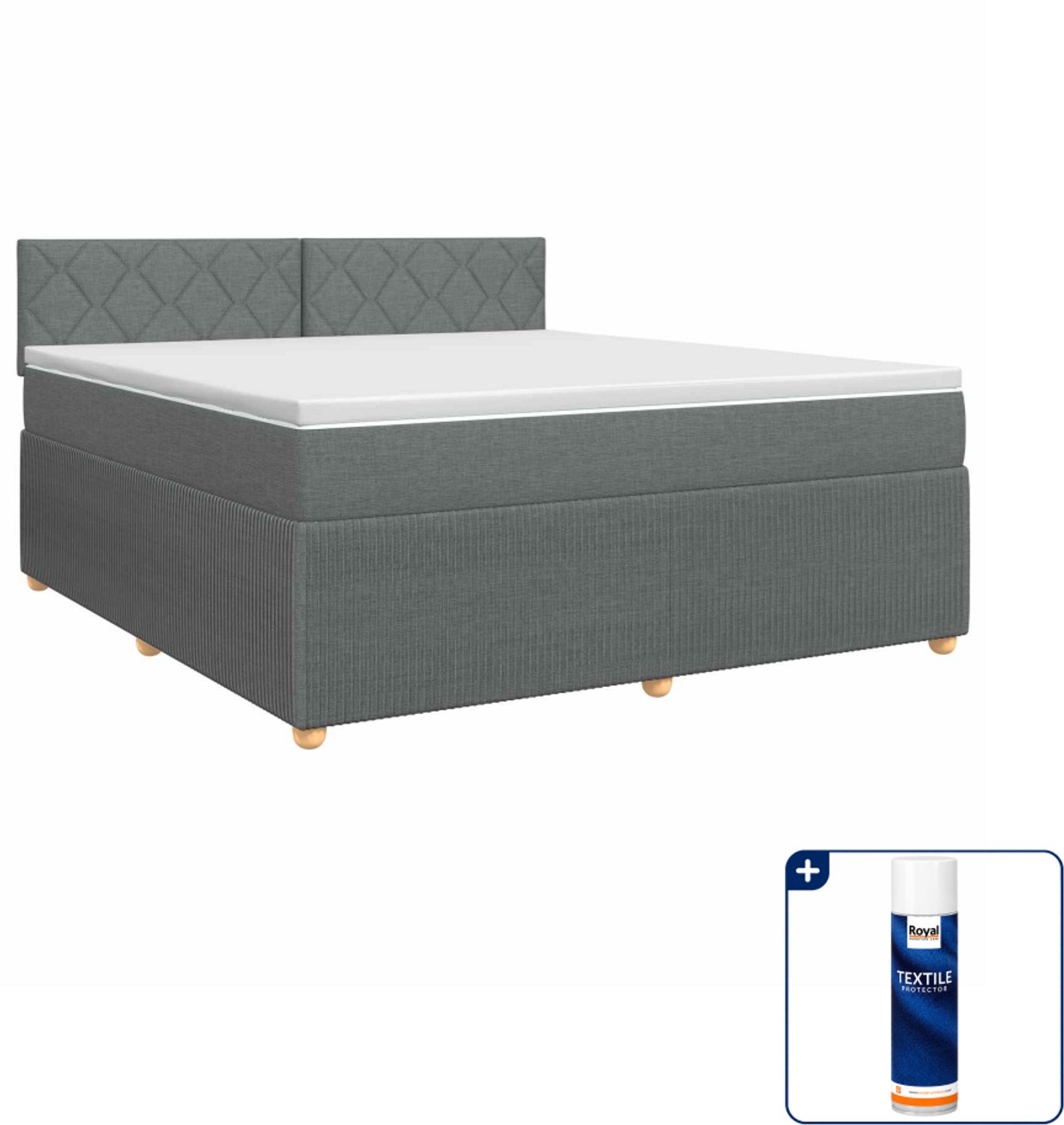 vidaXL boxspringbed Kingsize - 180 x 200 cm - donkergrijs - Inclusief textielbeschermer 500 ml Donker Grijn