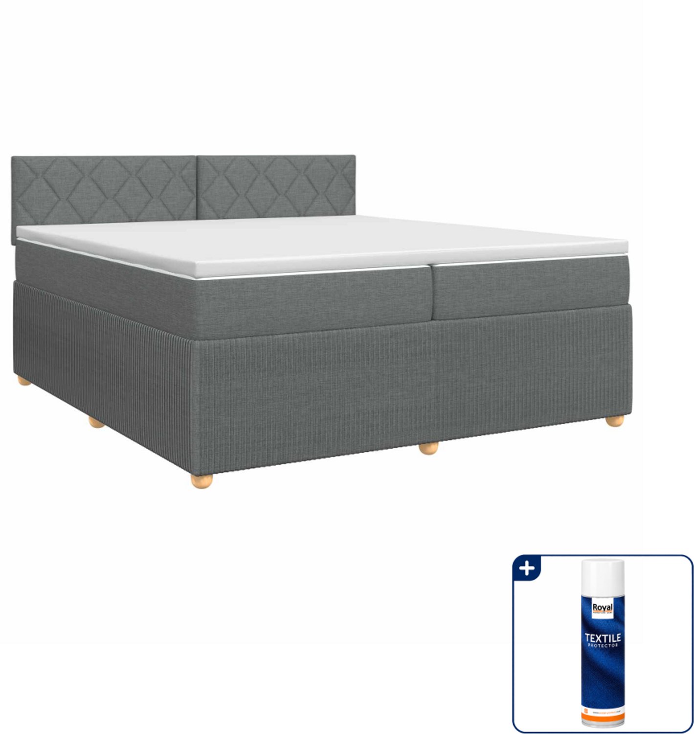 vidaXL boxspringbed - 200 x 200 cm - donkergrijs - Inclusief textielbeschermer 500 ml Donker Grijn