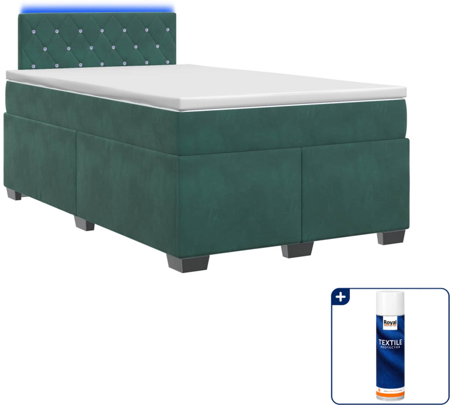 vidaXL boxspring bed met matras en LED - 120 x 200 cm - donkergroen - Inclusief textielbeschermer 500 ml