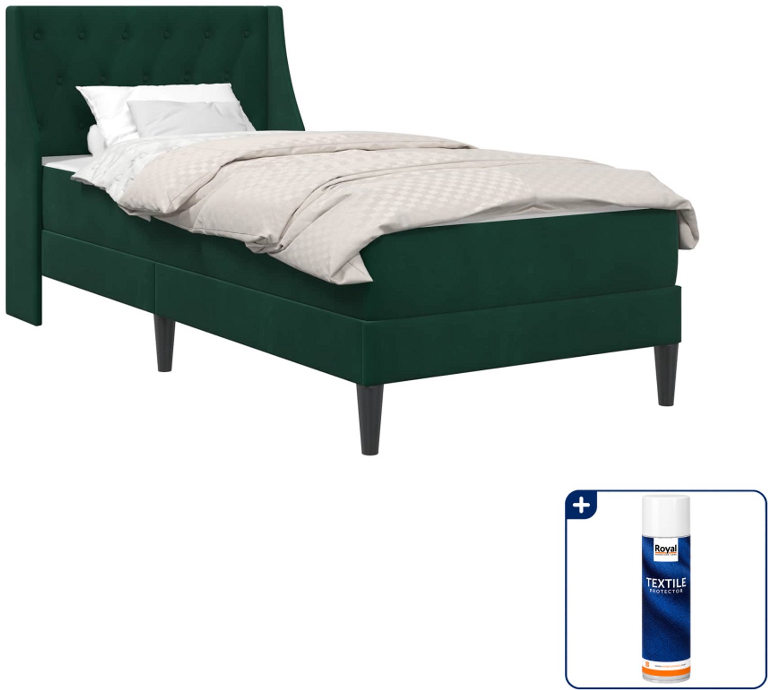 vidaXL bedframe met matras - 80 x 200 cm - fluweel - donkergroen - Inclusief textielbeschermer 500 ml
