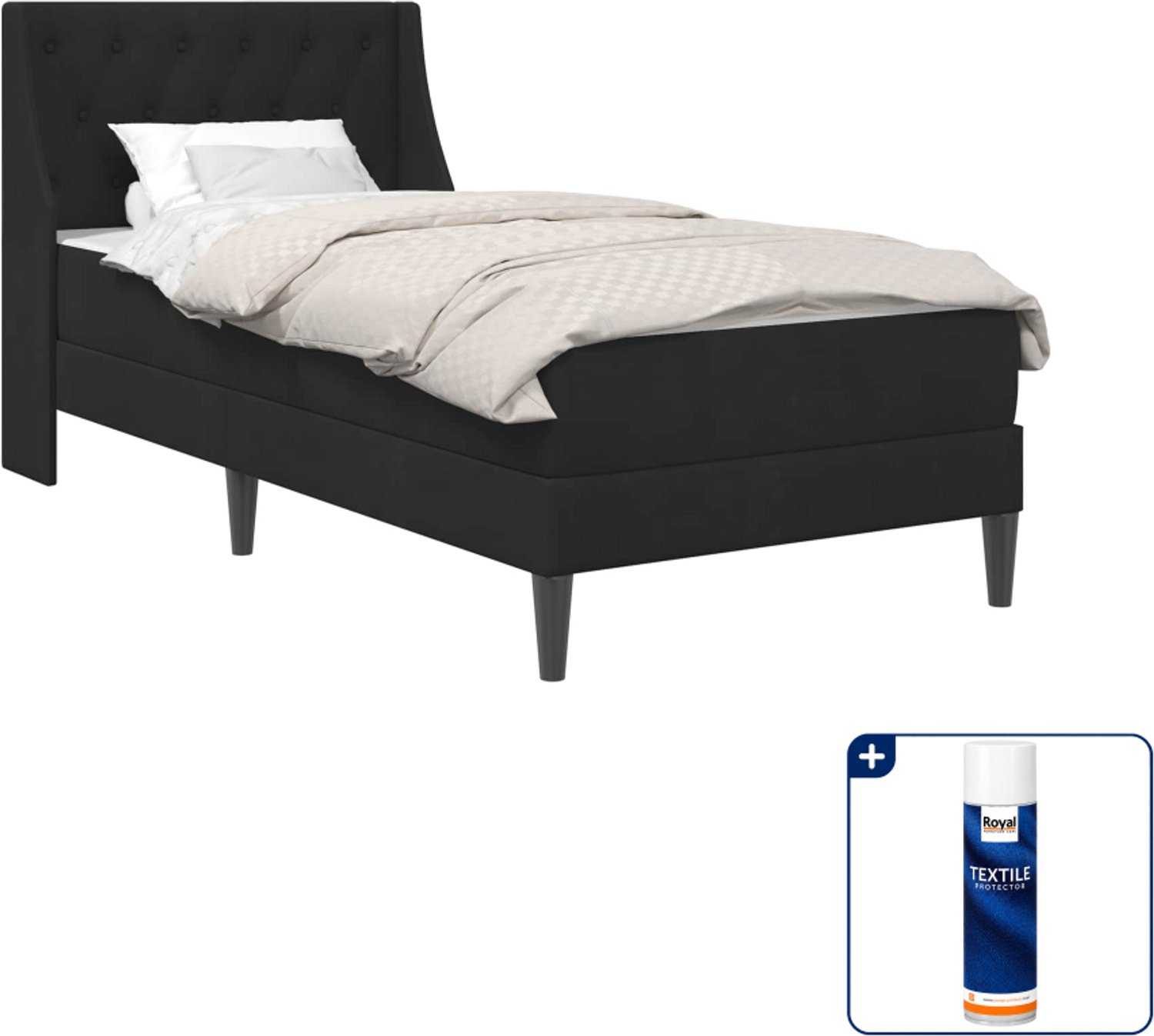 vidaXL bedframe met matras - 90 x 200 cm - fluweel - zwart - Inclusief textielbeschermer 500 ml