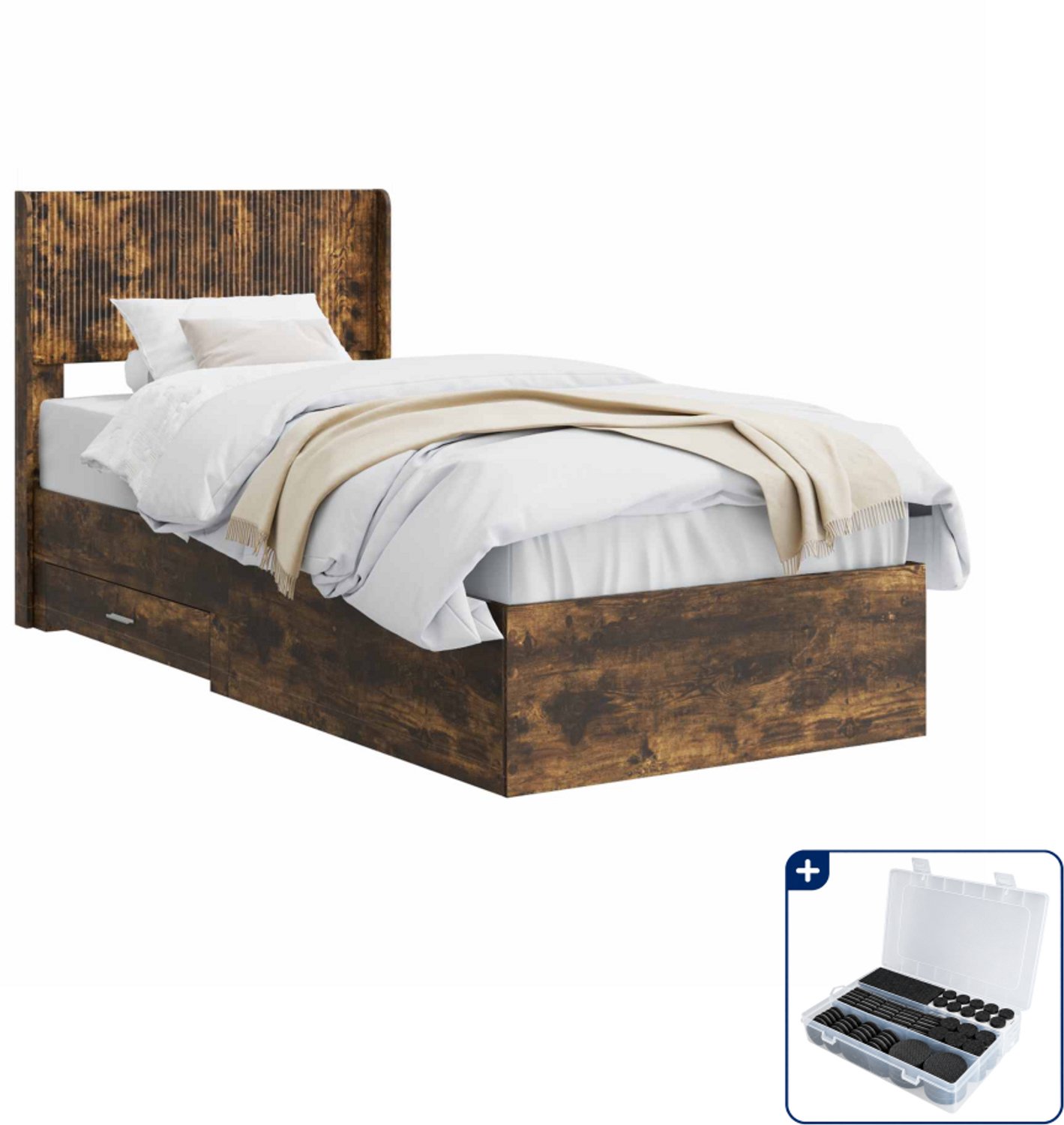 vidaXL bedframe met opbergruimte - 203 x 105 x 100 cm - gerookt eiken - Inclusief antikrasvilt 177-delig Bruin