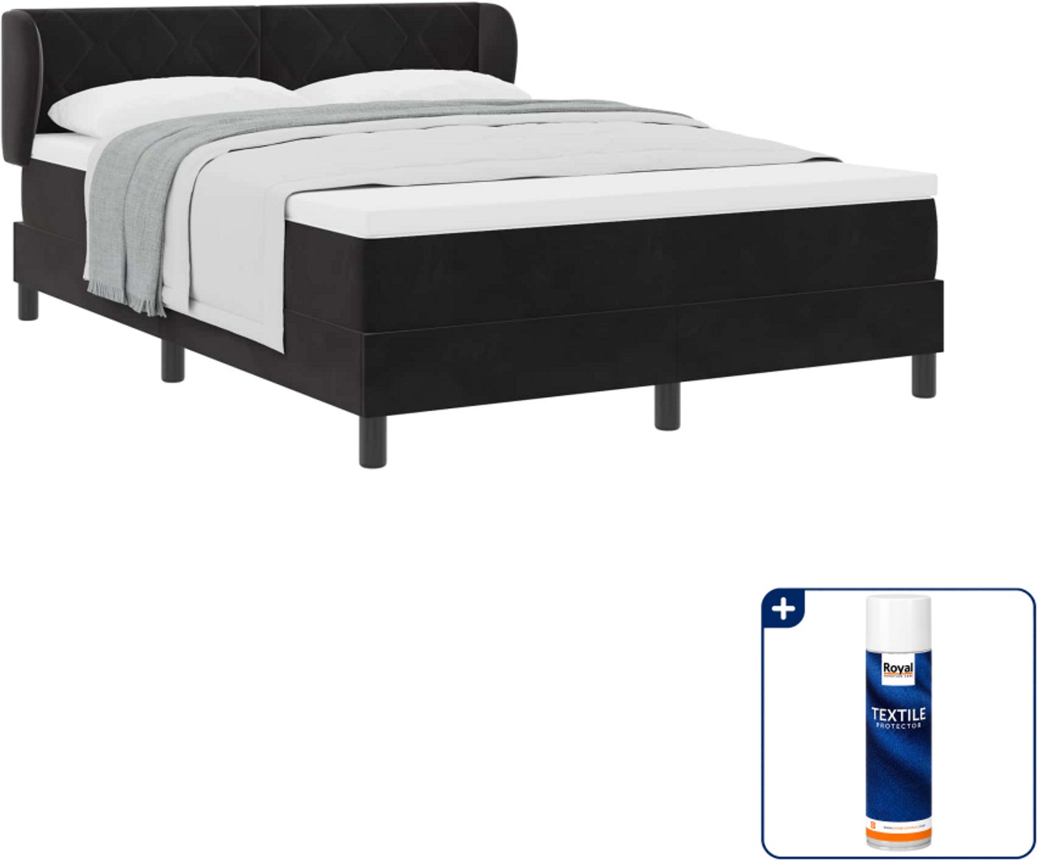 vidaXL boxspringbed met matras 140 x 190 cm - fluweel - zwart - Inclusief textielbeschermer 500 ml