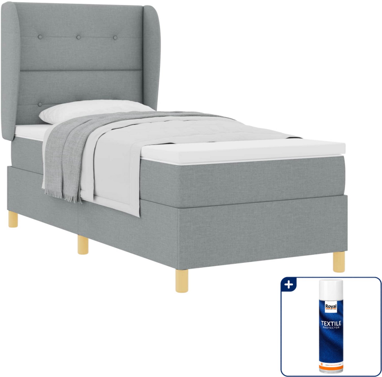 vidaXL boxspringbed - 100 x 200 cm - stof - lichtgrijs - Inclusief textielbeschermer 500 ml