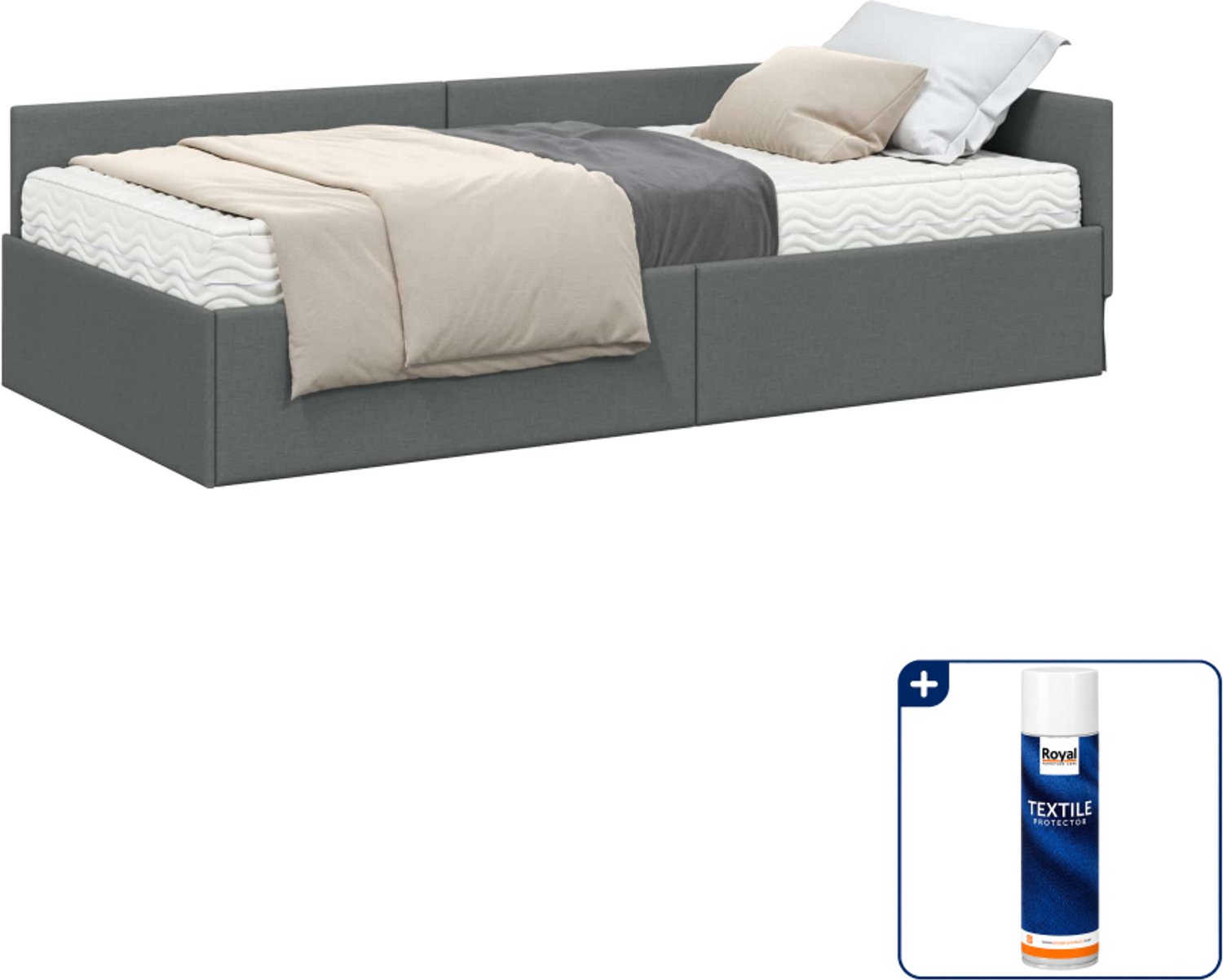 vidaXL hoekbedframe met matras 2 st - 90 x 190 cm - stof - donkergrijs - Inclusief textielbeschermer 500 ml Bruin
