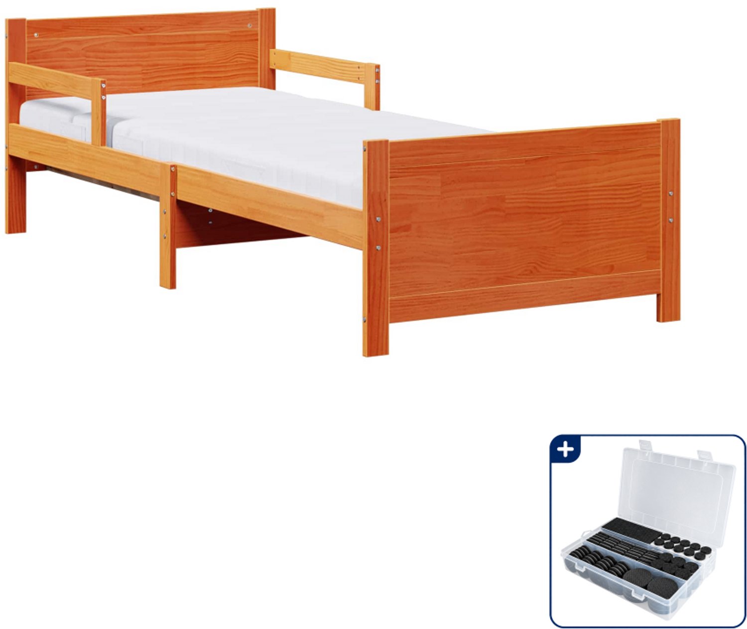 vidaXL bedframe met matras - 80 x 200 cm - massief grenenhout - bruin - Inclusief antikrasvilt 177-delig Wit