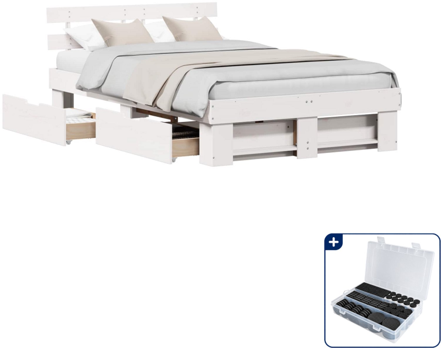 vidaXL bedframe met hoofdeinde en lades - 120 x 190 cm - wit - Inclusief antikrasvilt 177-delig Geel