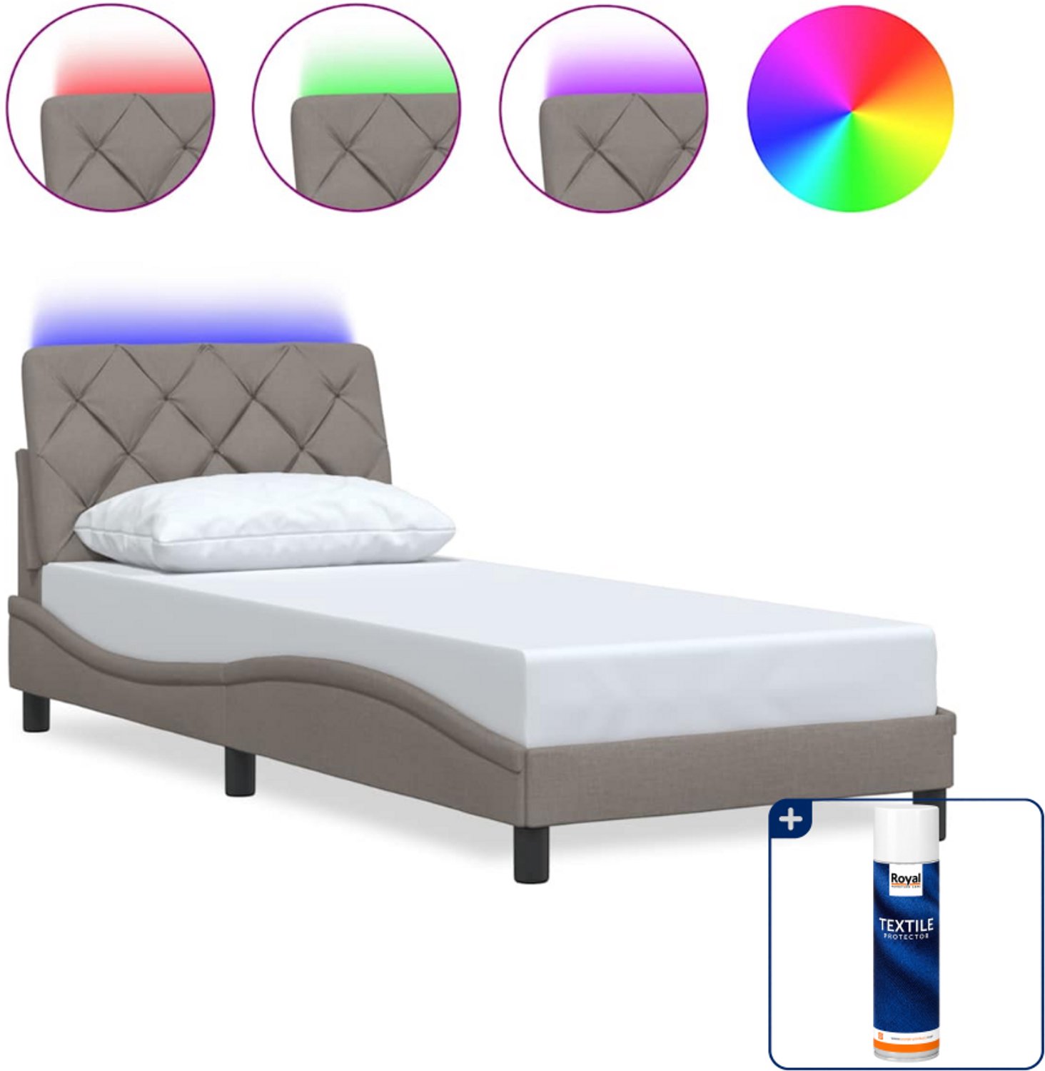 vidaXL bedframe met LED - 90 x 190 cm - stof - taupe - Inclusief textielbeschermer 500 ml
