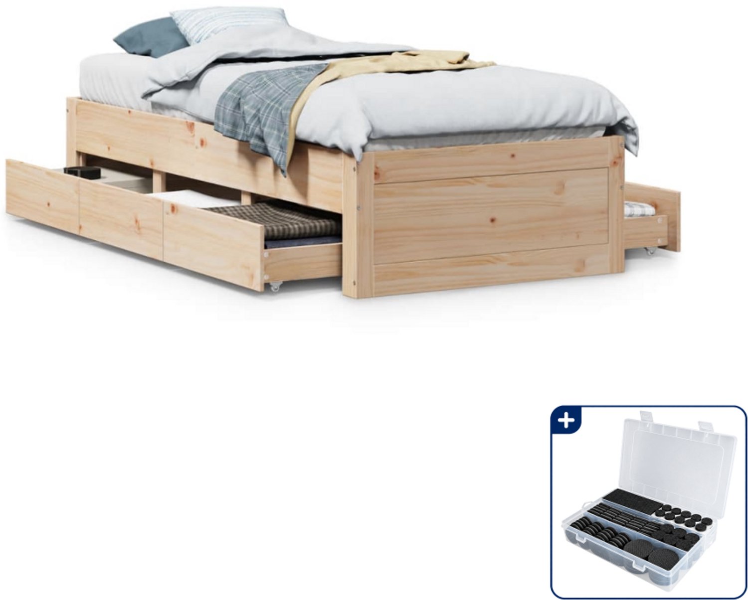 vidaXL bedframe - 75 x 190 cm - massief grenenhout - Inclusief antikrasvilt 177-delig Bruin