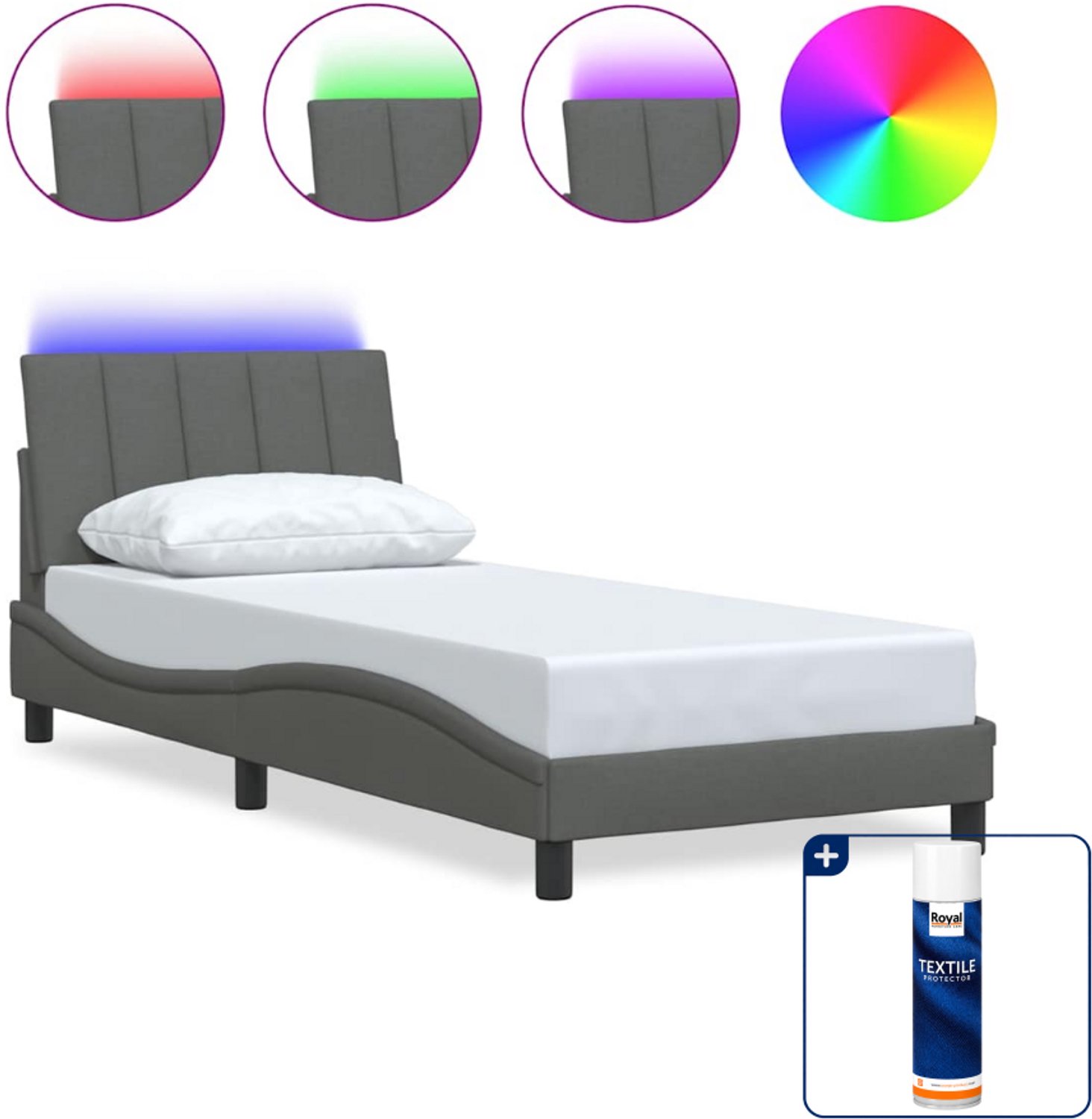 vidaXL Bedframe Dover 80 x 200 cm - donkergrijs - Inclusief textielbeschermer 500 ml Wit
