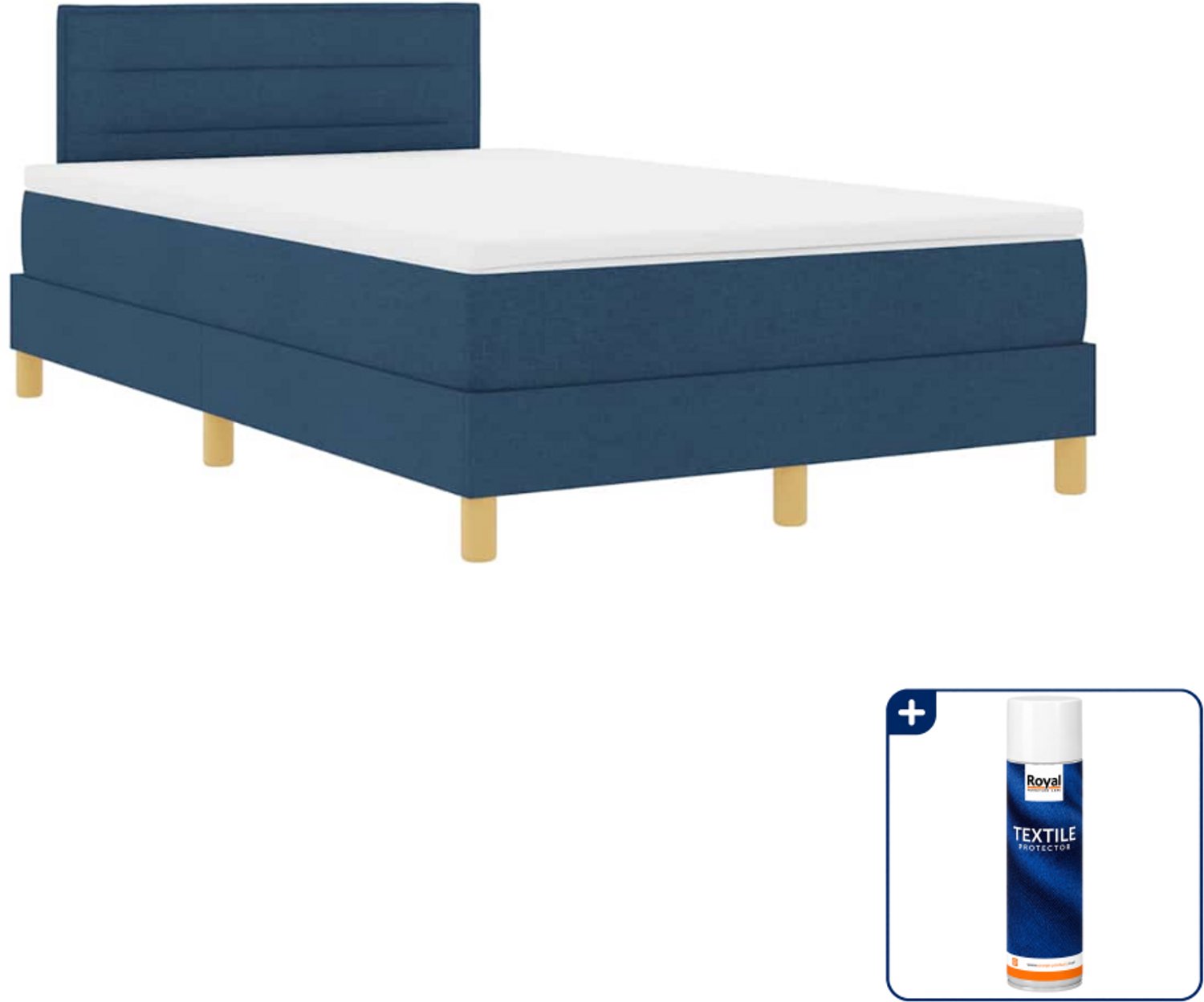 vidaXL led-boxspringbed - 120 x 200 cm - blauw - Inclusief textielbeschermer 500 ml