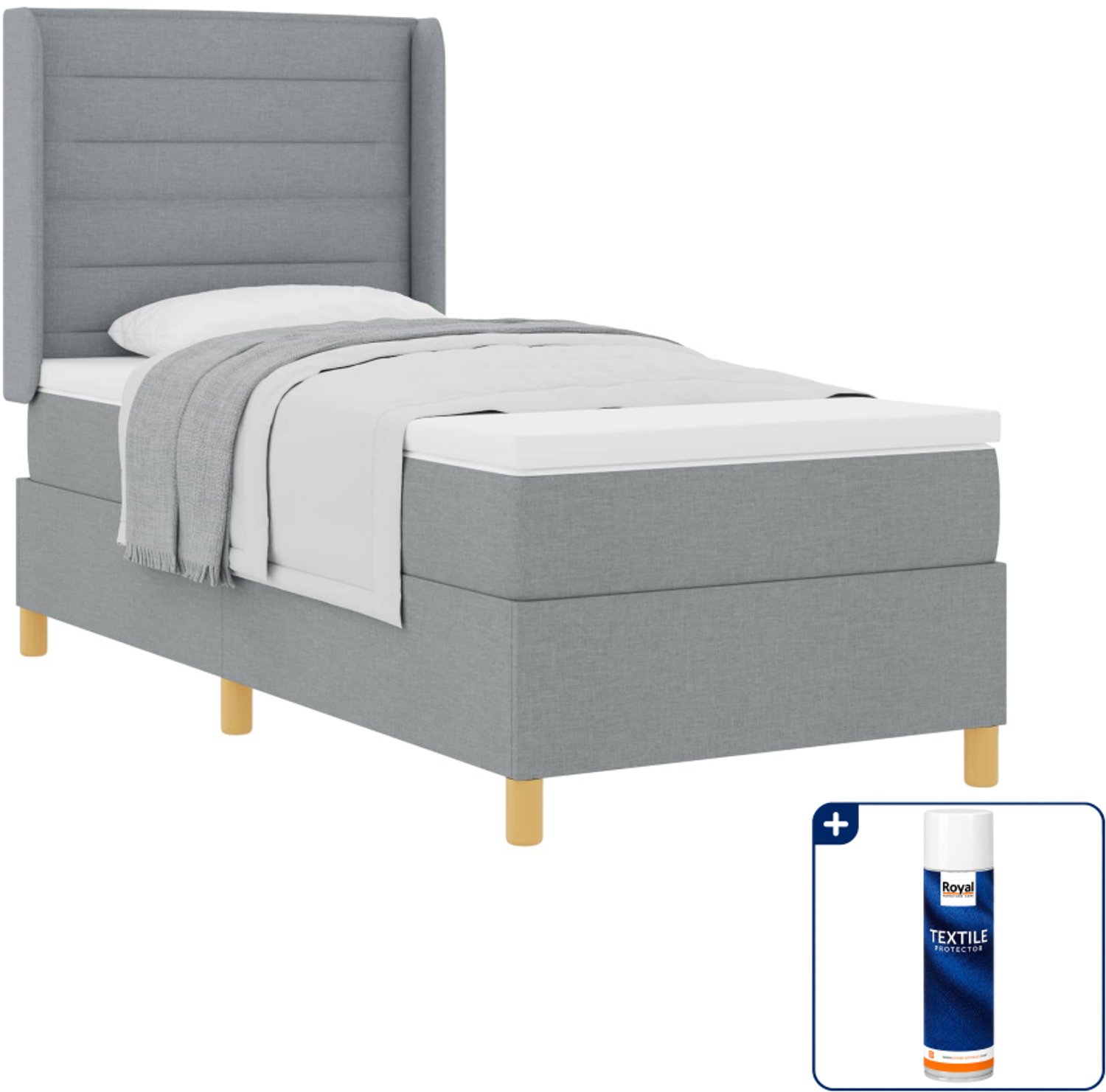 vidaXL boxspringbed - 100 x 200 cm - stof - lichtgrijs - Inclusief textielbeschermer 500 ml