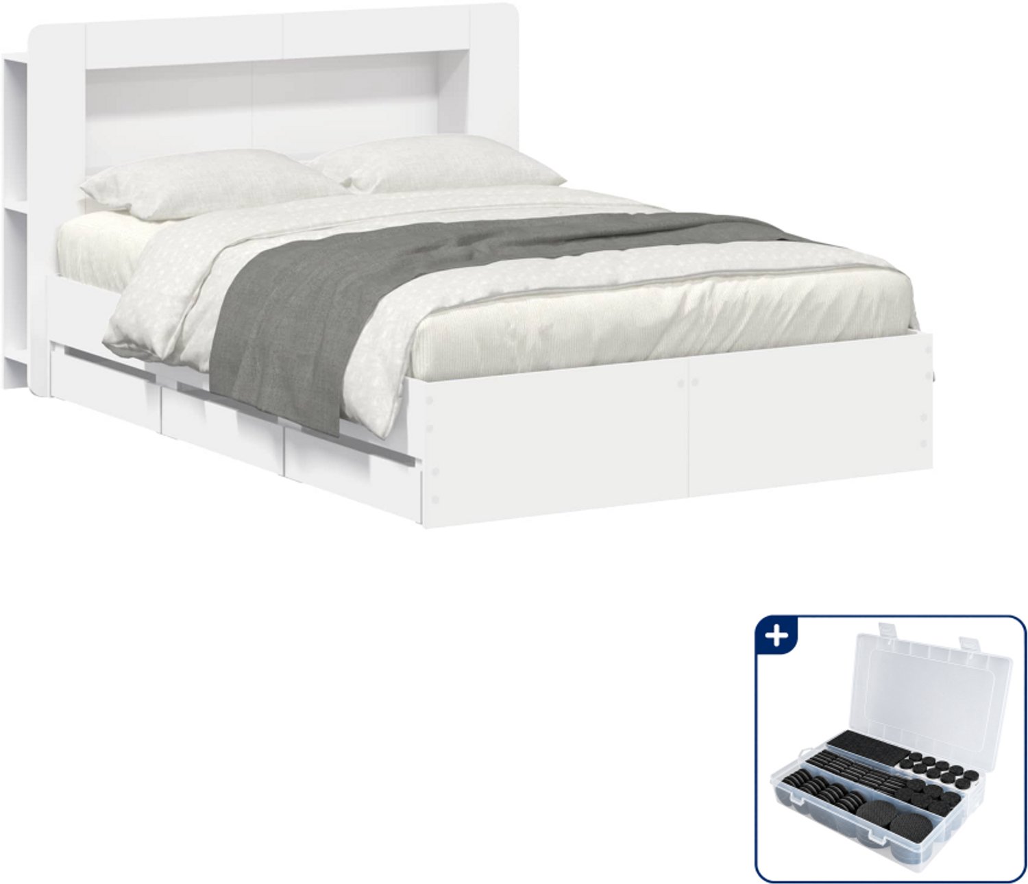 vidaXL bedframe - 150 x 200 cm - wit - Inclusief antikrasvilt 177-delig