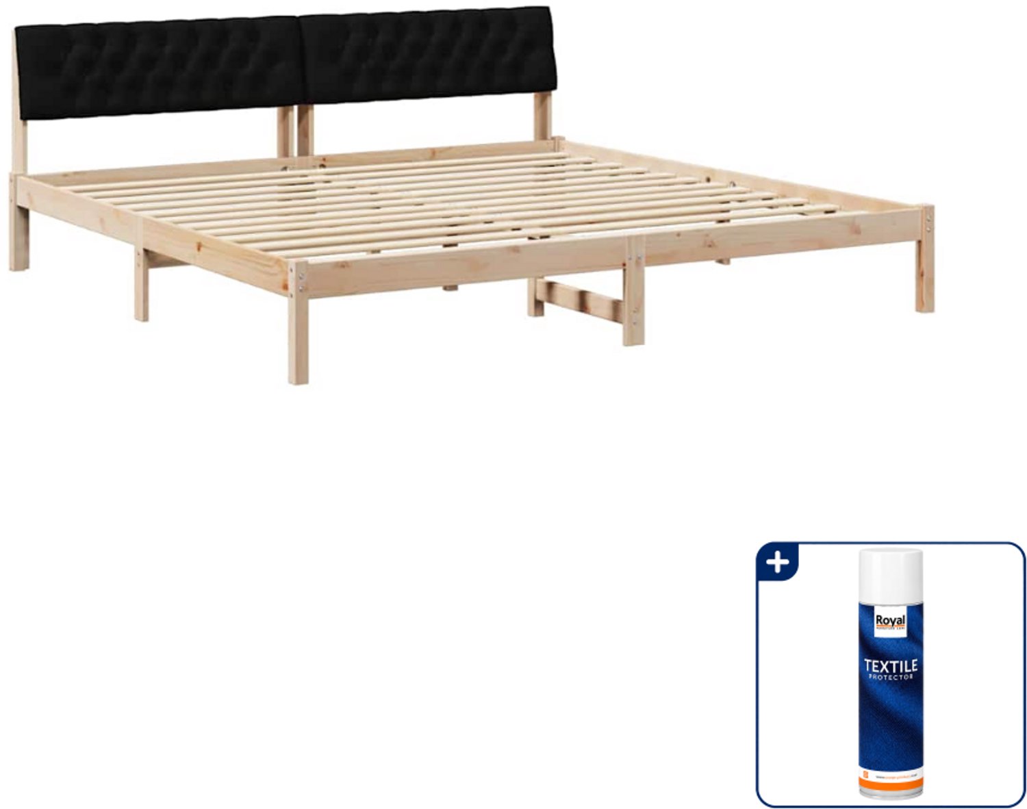 vidaXL Bedframe - 200 x 200 cm - massief grenenhout - bruin en zwart - Inclusief textielbeschermer 500 ml