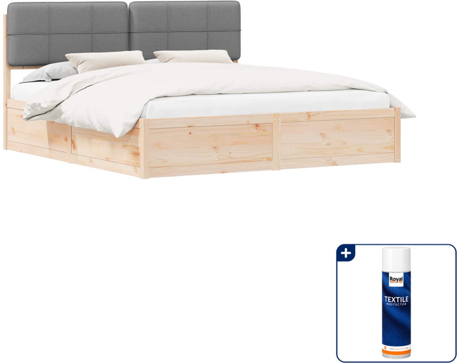 vidaXL bedframe - 200 x 200 cm - massief grenenhout - lichtgrijs - Inclusief textielbeschermer 500 ml Middelgrijs