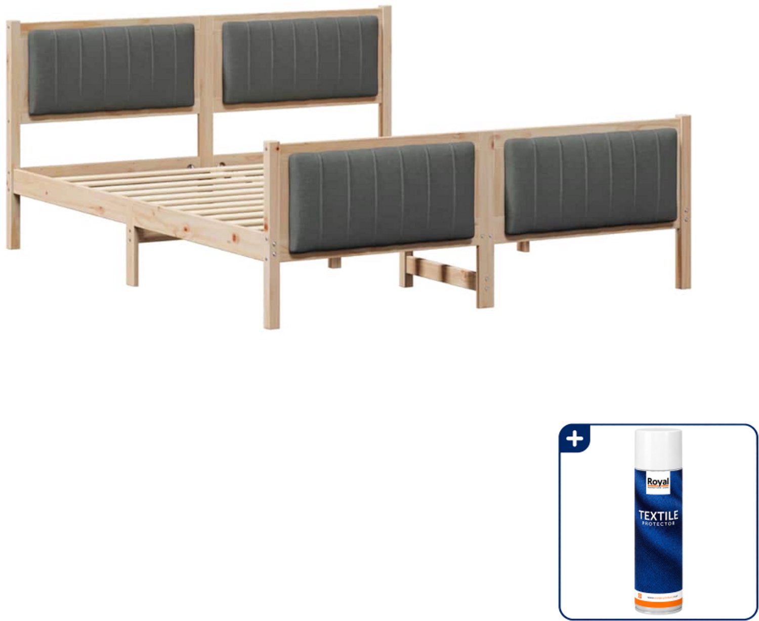 vidaXL bedframe - 150 x 200 cm - massief grenenhout - bruin/donkergrijs - Inclusief textielbeschermer 500 ml