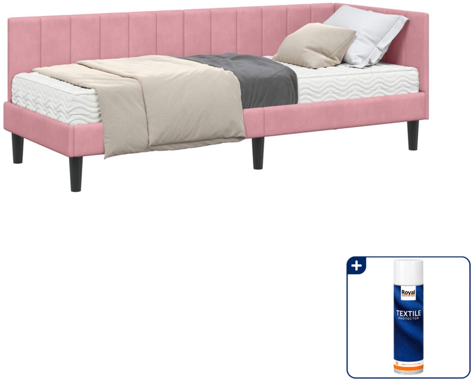 vidaXL hoekbed met matras - 80 x 200 cm - fluweel - roze - Inclusief textielbeschermer 500 ml Taupe