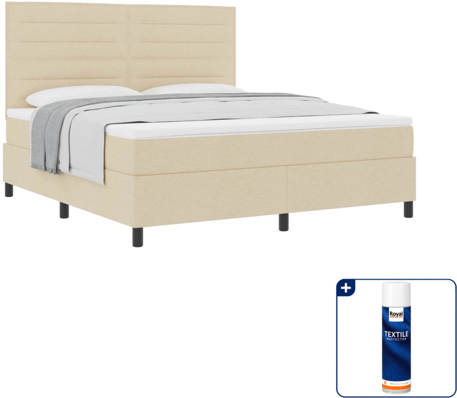 vidaXL boxspringbed Kingsize - 180 x 200 cm - stof - crème - Inclusief textielbeschermer 500 ml
