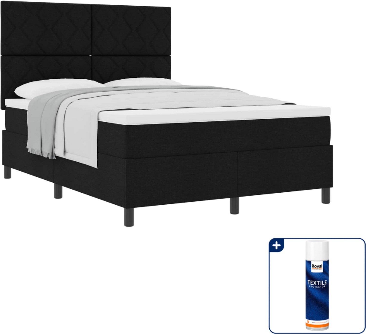vidaXL boxspringbed - 140 x 190 cm - zwart - Inclusief textielbeschermer 500 ml