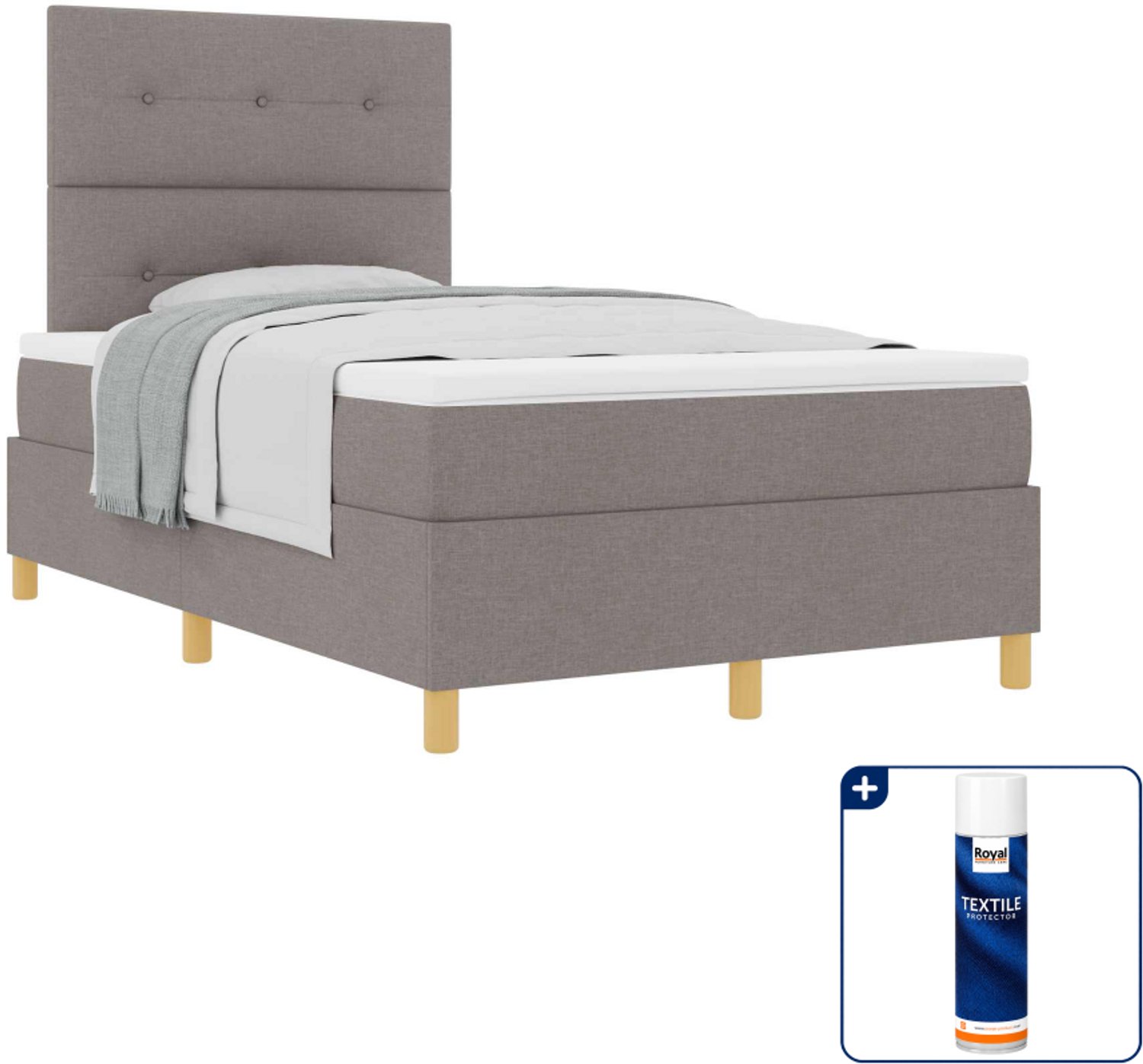 vidaXL boxspringbed - 120 x 200 cm - stof - taupe - Inclusief textielbeschermer 500 ml Lichtgrijs