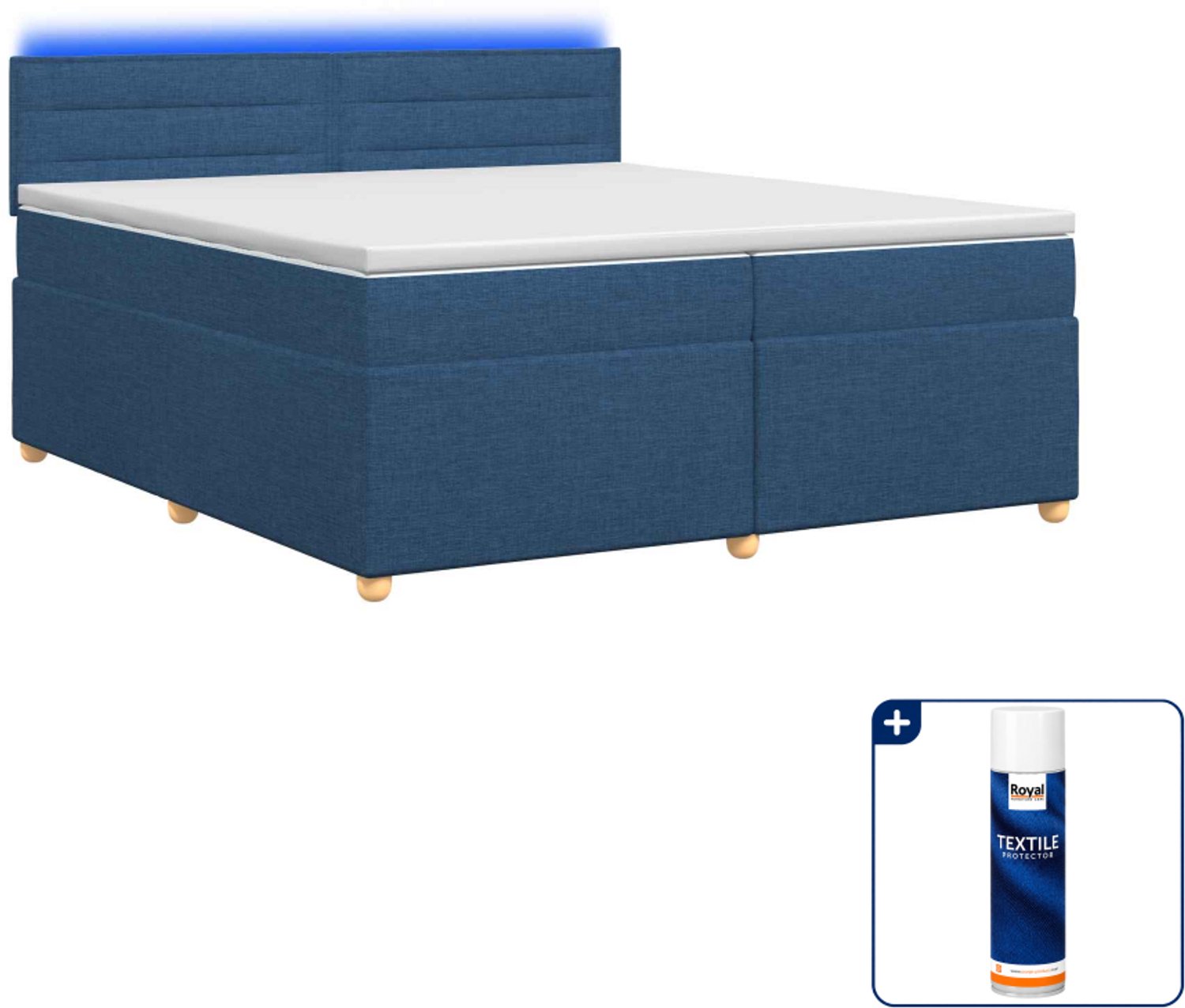 vidaXL boxspringbed met matras - 200 x 200 cm - blauw - Inclusief textielbeschermer 500 ml
