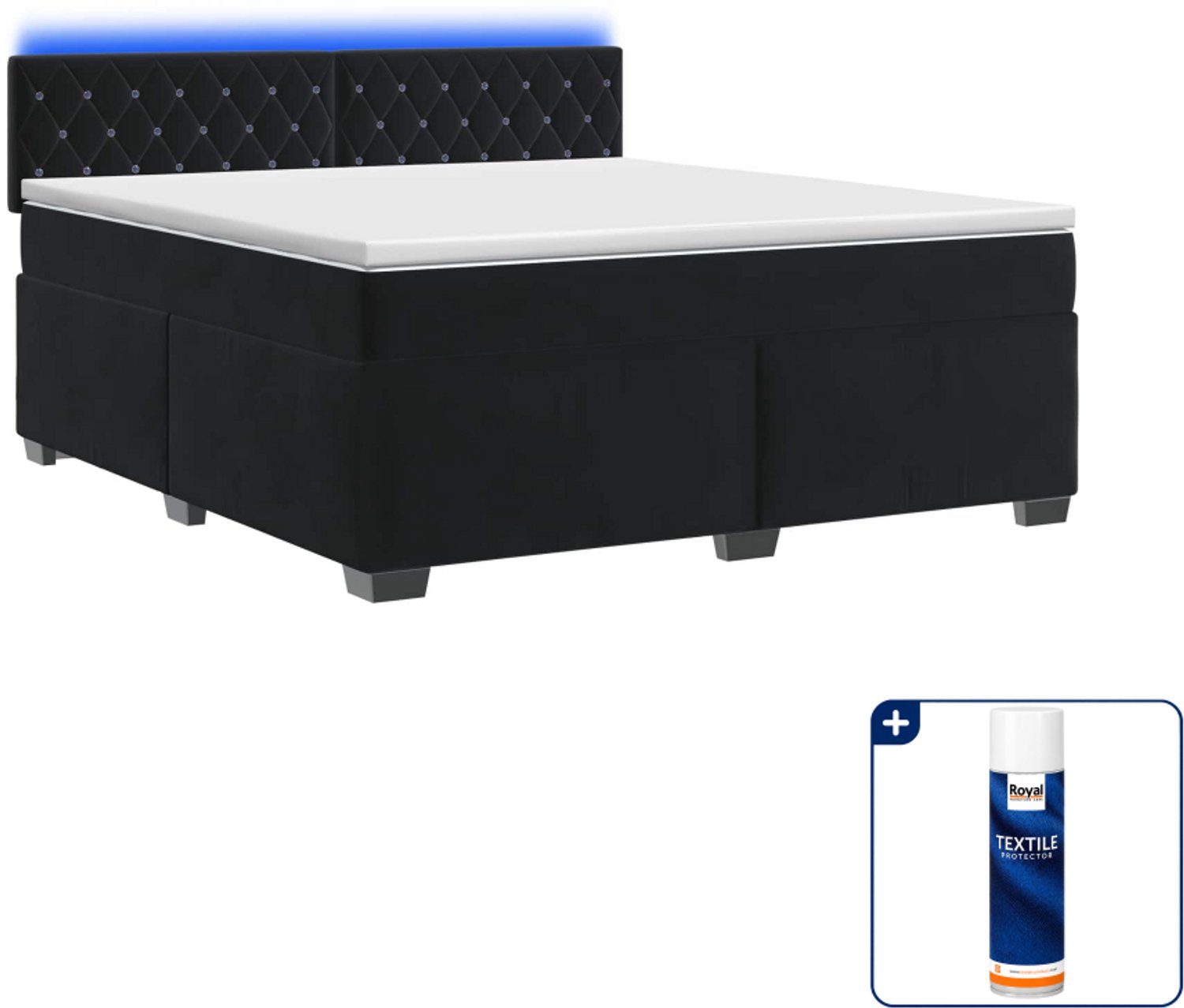 vidaXL Boxspring - Small double 140 x 200 cm - fluweel - zwart - Inclusief textielbeschermer 500 ml