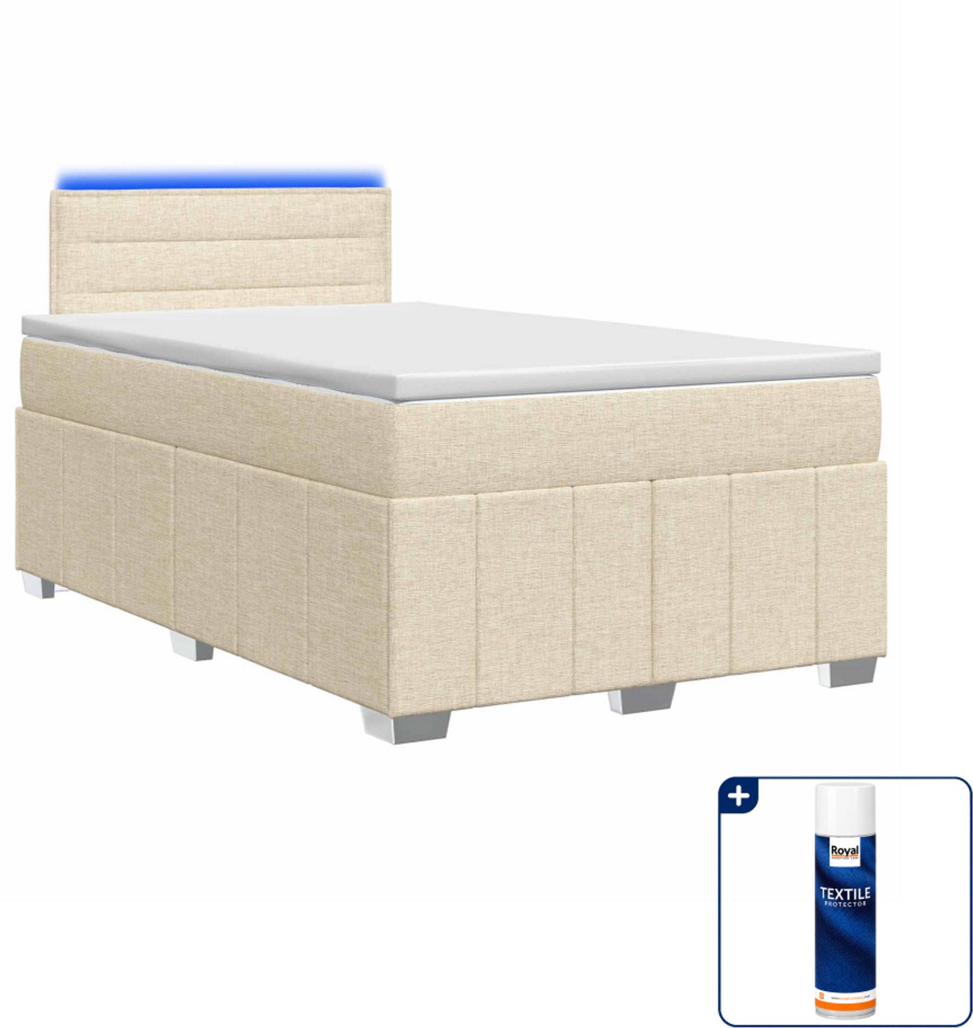 vidaXL Boxspringbed met matras - 120 x 190 cm - crèmekleurig - Inclusief textielbeschermer 500 ml