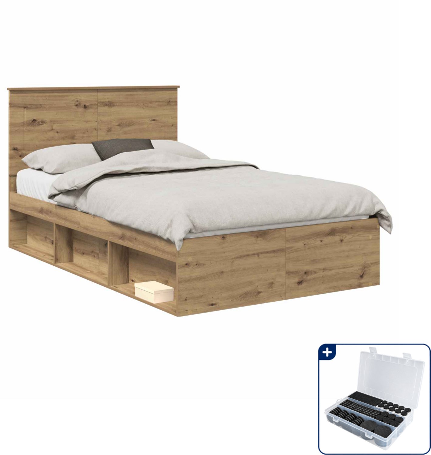 vidaXL bedframe - 120 x 190 cm - bewerkt hout en grenenhout - eiken - Inclusief antikrasvilt 177-delig