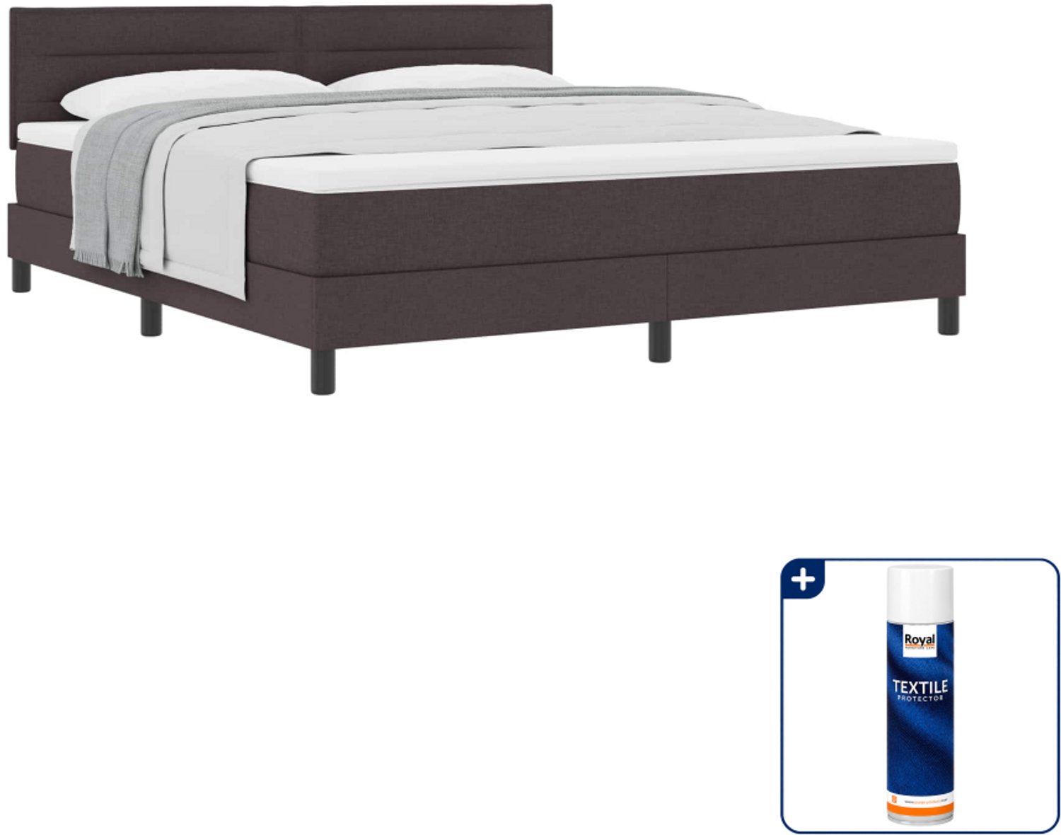 vidaXL boxspringbed Kingsize - 180 x 200 cm - donkerbruin - Inclusief textielbeschermer 500 ml