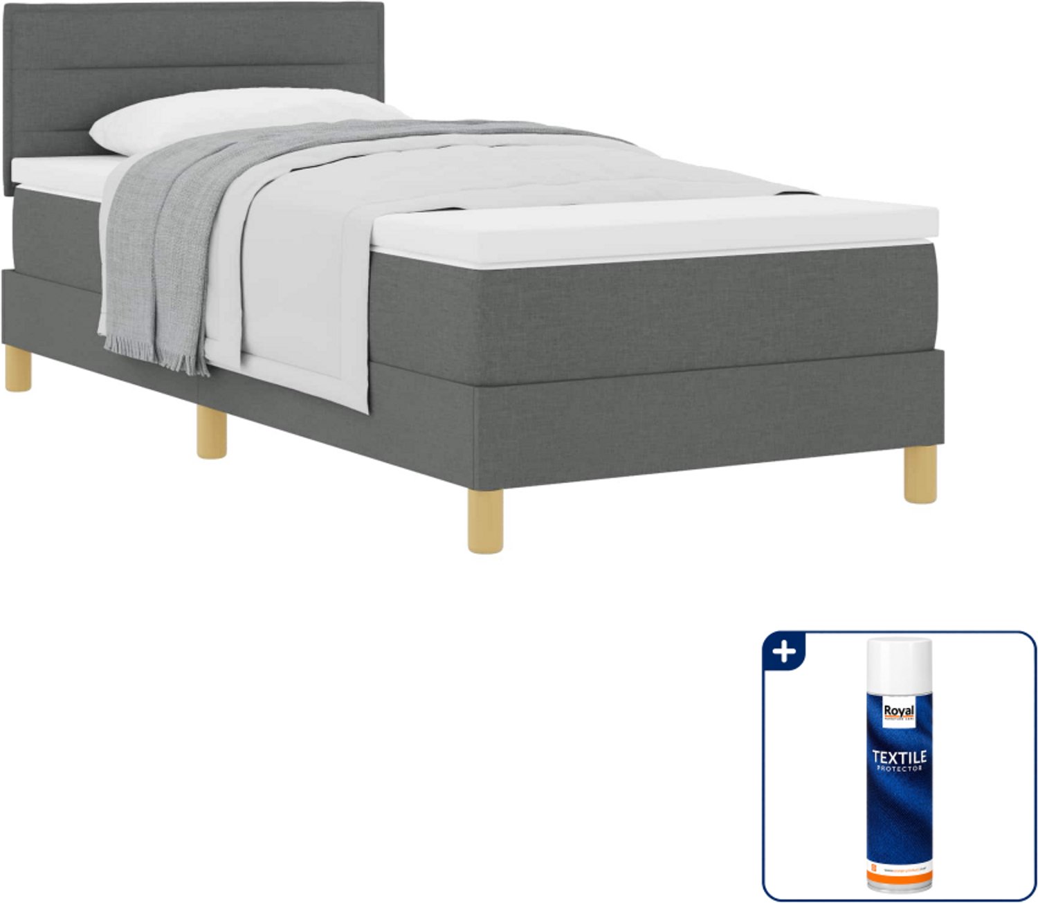 vidaXL boxspringbed - 90 x 200 cm - donkergrijs - Inclusief textielbeschermer 500 ml