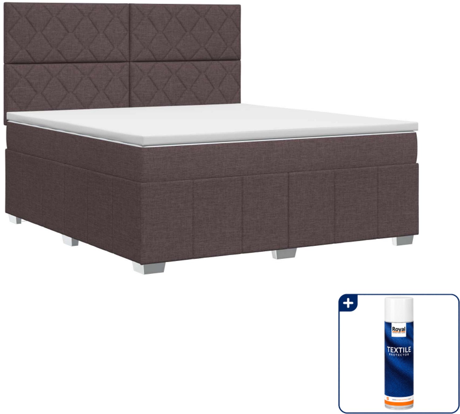 vidaXL boxspringbed - Queensize - 160 x 200 cm - donkerbruin - Inclusief textielbeschermer 500 ml