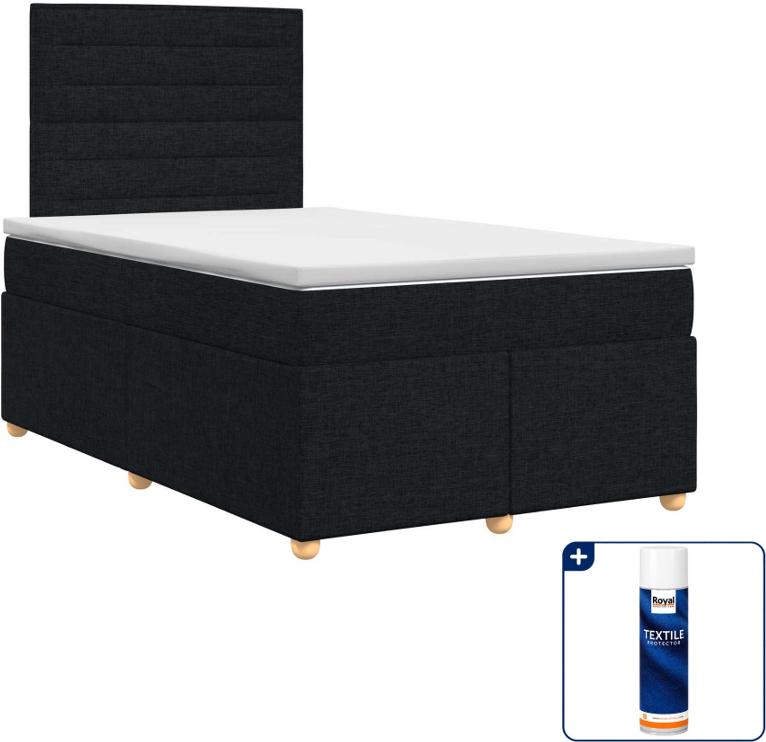 vidaXL boxspringbed met matras - 120 x 200 cm - zwart - Inclusief textielbeschermer 500 ml