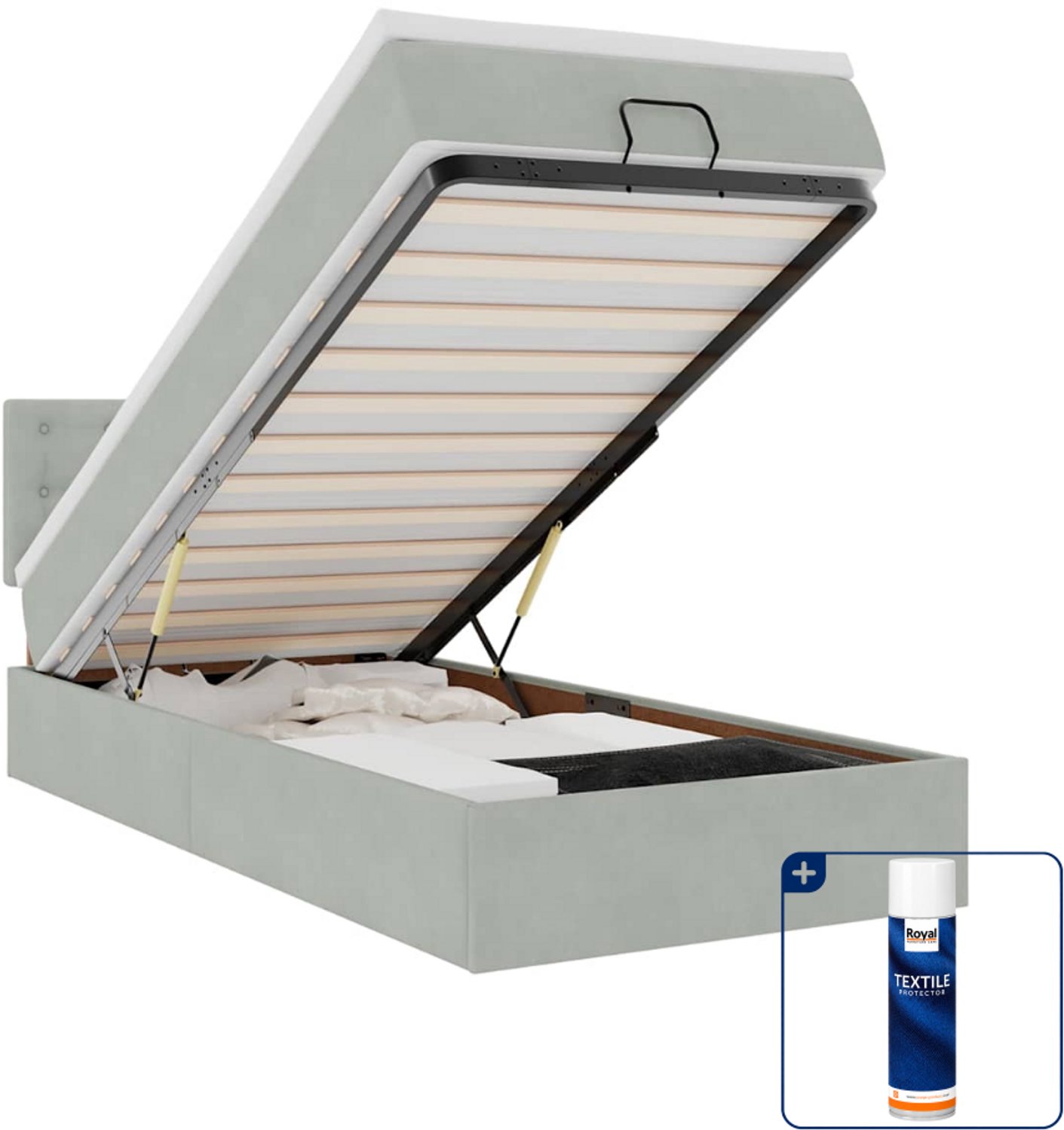 vidaXL ottoman bed met matras - 100 x 200 cm - fluweel - lichtgrijs - Inclusief textielbeschermer 500 ml Taupe