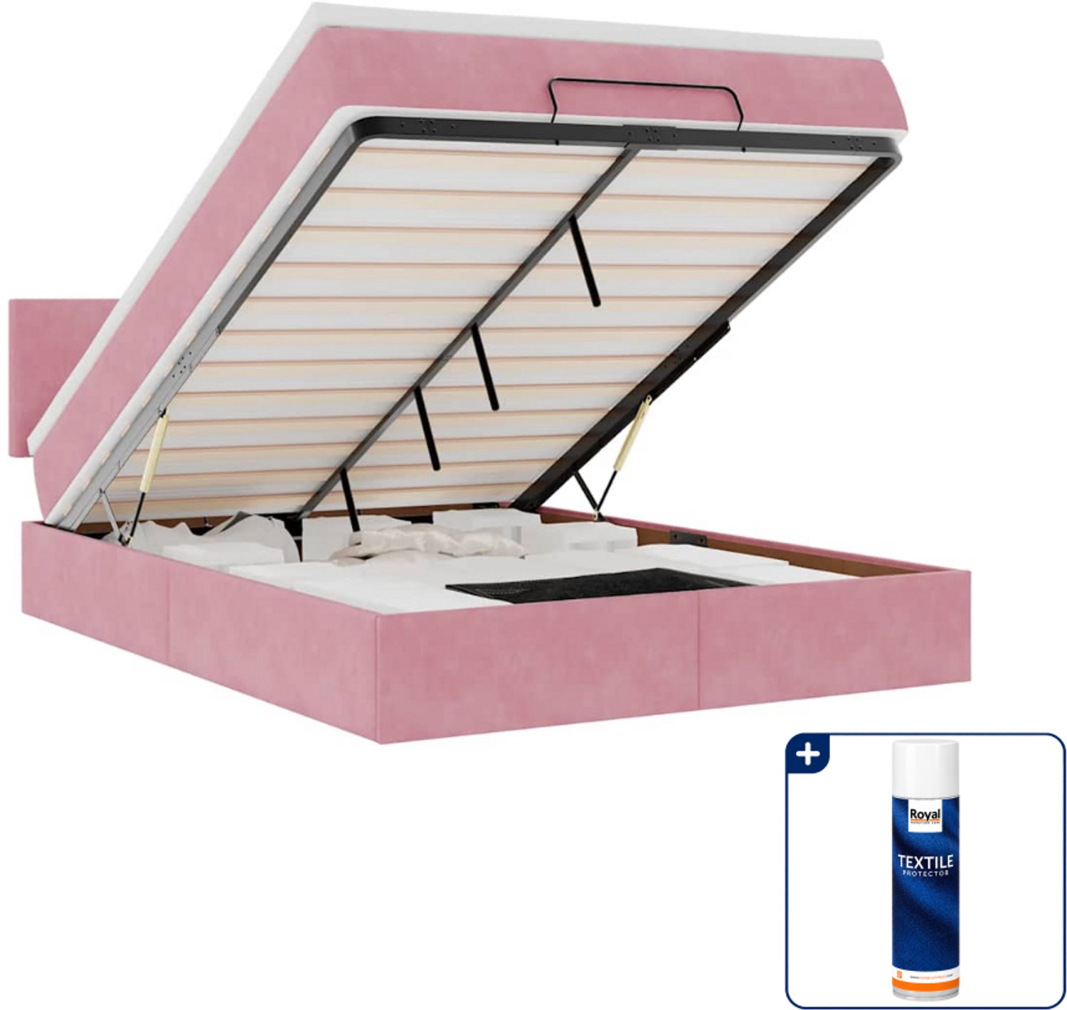 vidaXL ottoman bed met matras 140 x 190 cm - fluweel - roze - Inclusief textielbeschermer 500 ml Zwart