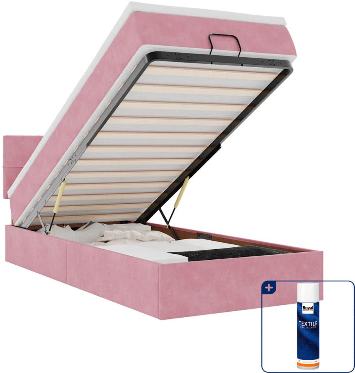 vidaXL ottoman bed met matras - 90 x 200 cm - fluweel - roze - Inclusief textielbeschermer 500 ml Bruin