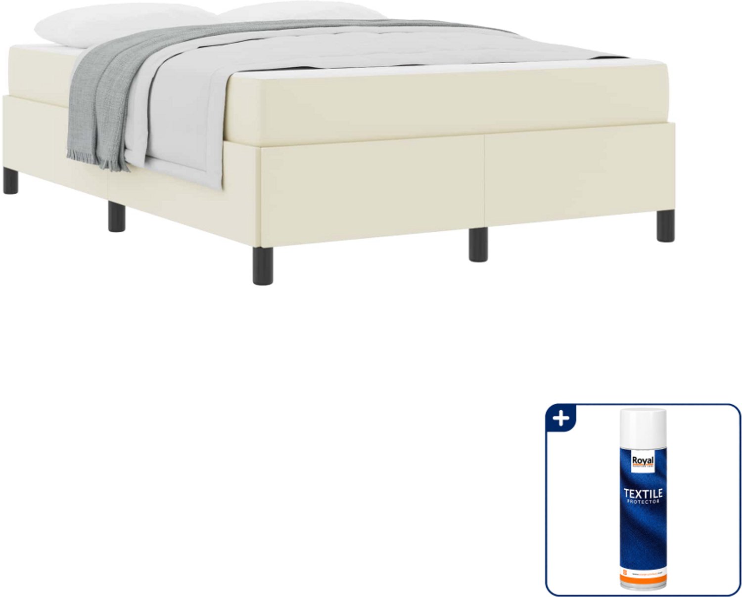 vidaXL Queensize bedframe met matras - 160 x 200 cm - stof - crème - Inclusief textielbeschermer 500 ml Bruin