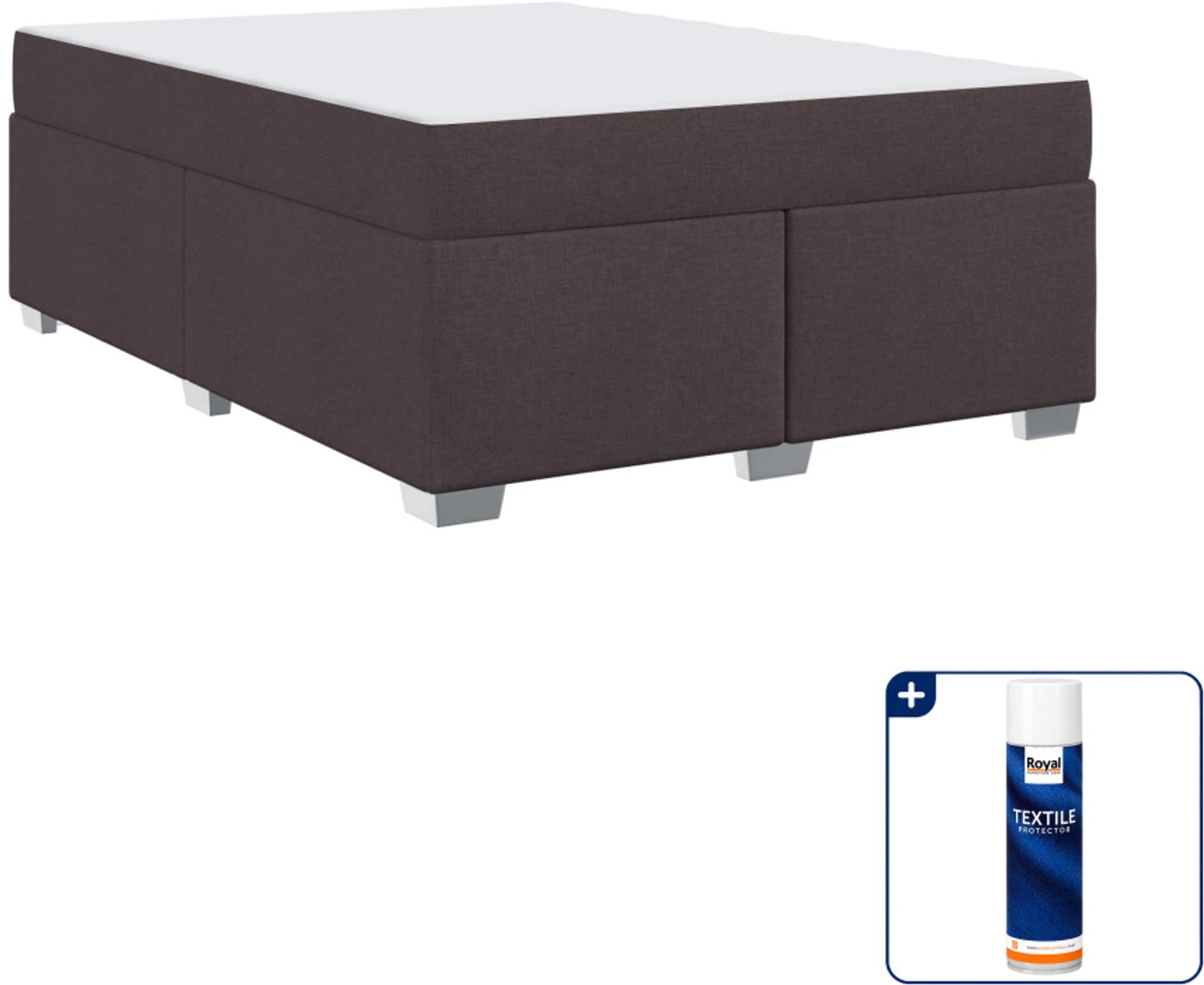 vidaXL Bed met matras - Queensize - 160 x 200 cm - stof - donkerbruin - Inclusief textielbeschermer 500 ml Grijs