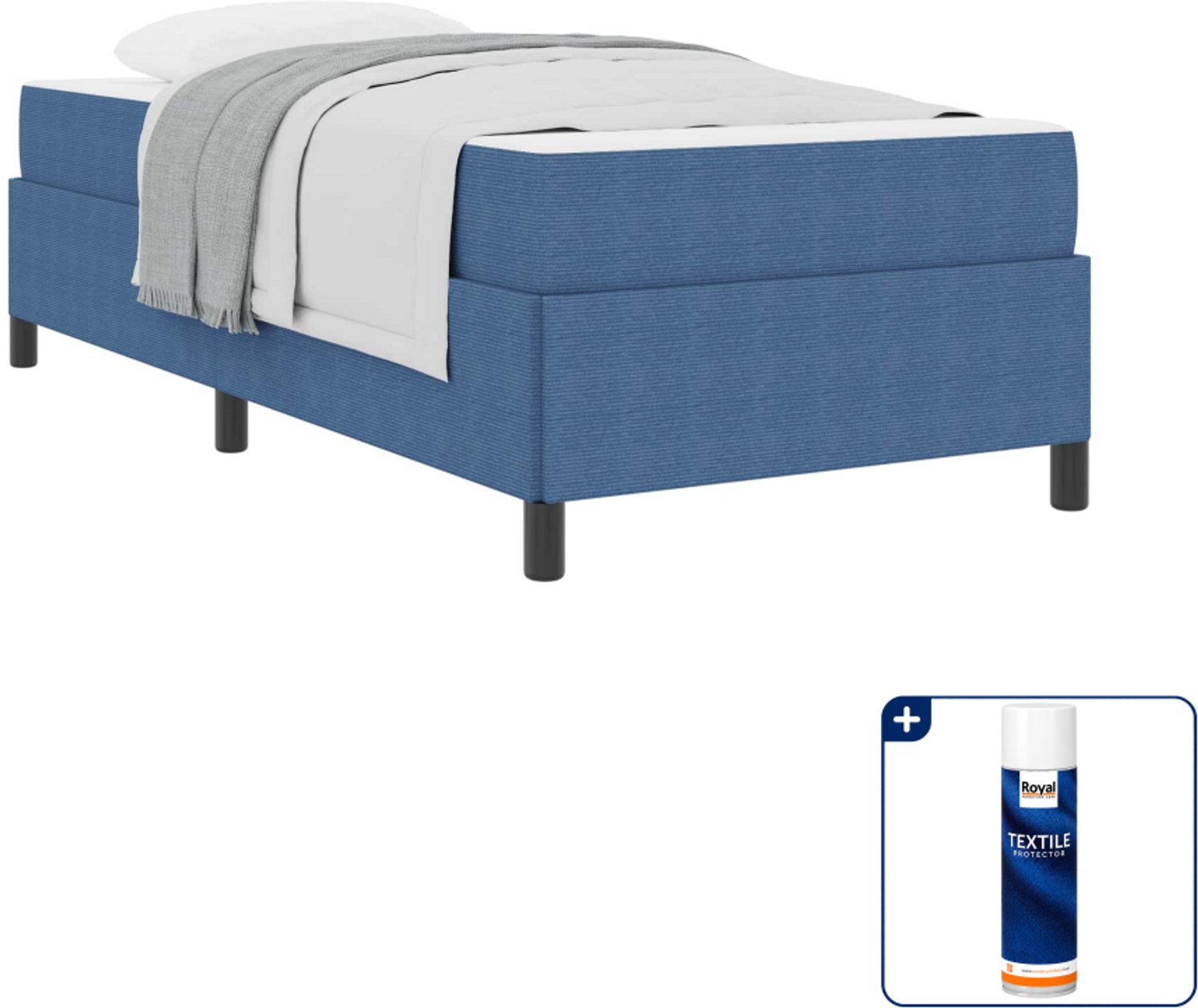 vidaXL bed met matras - 90 x 200 cm - stof - blauw - Inclusief textielbeschermer 500 ml Bruin