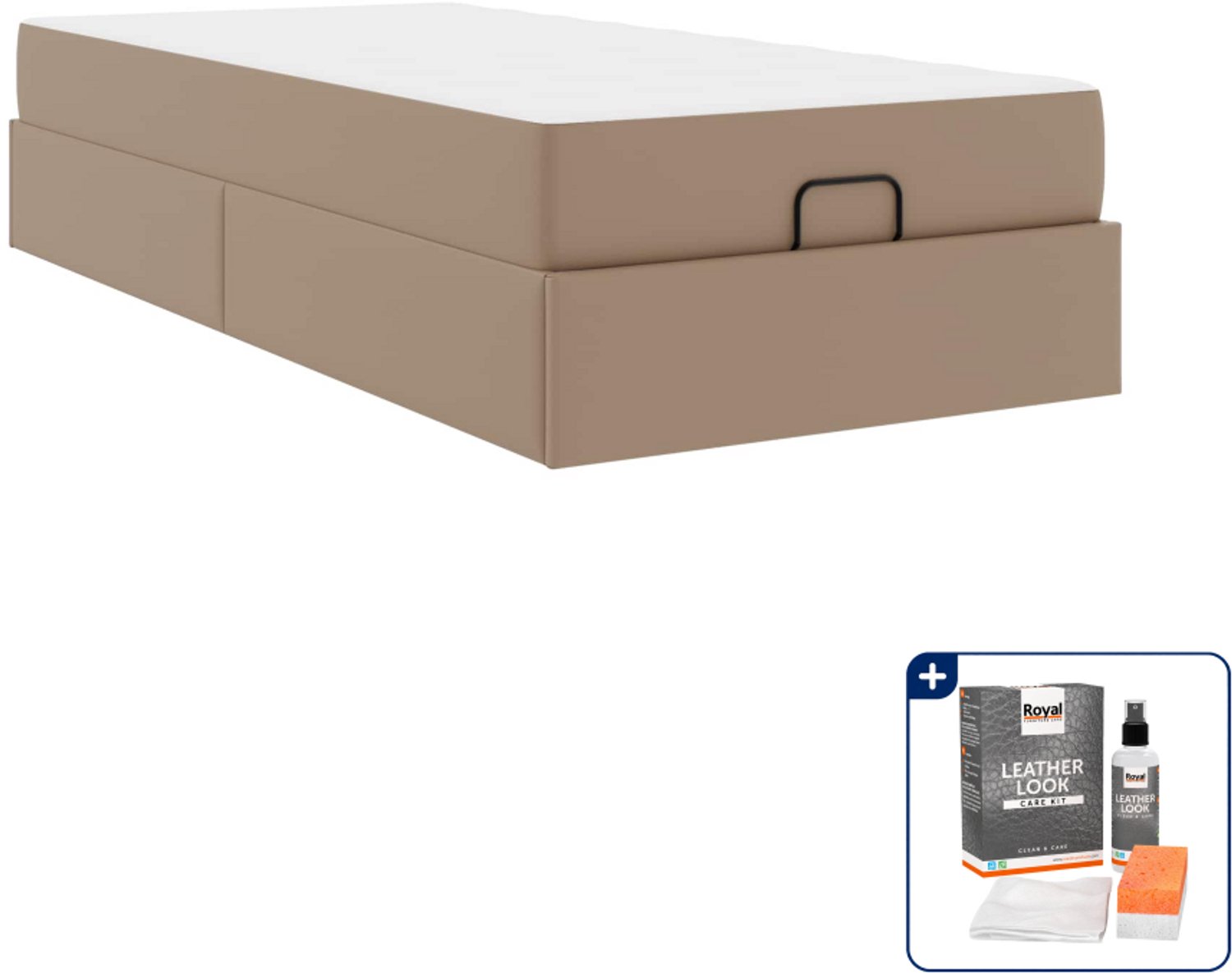 vidaXL bed met matras - 90 x 200 cm - tan - Inclusief onderhoudsset voor kunstleer 150 ml Bruin