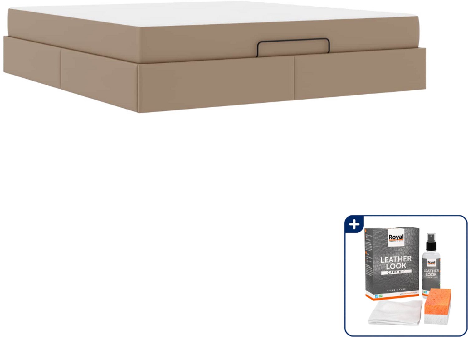 vidaXL bedframe met matras - Kingsize - 180 x 200 cm - tan - Inclusief onderhoudsset voor kunstleer 150 ml Bruin