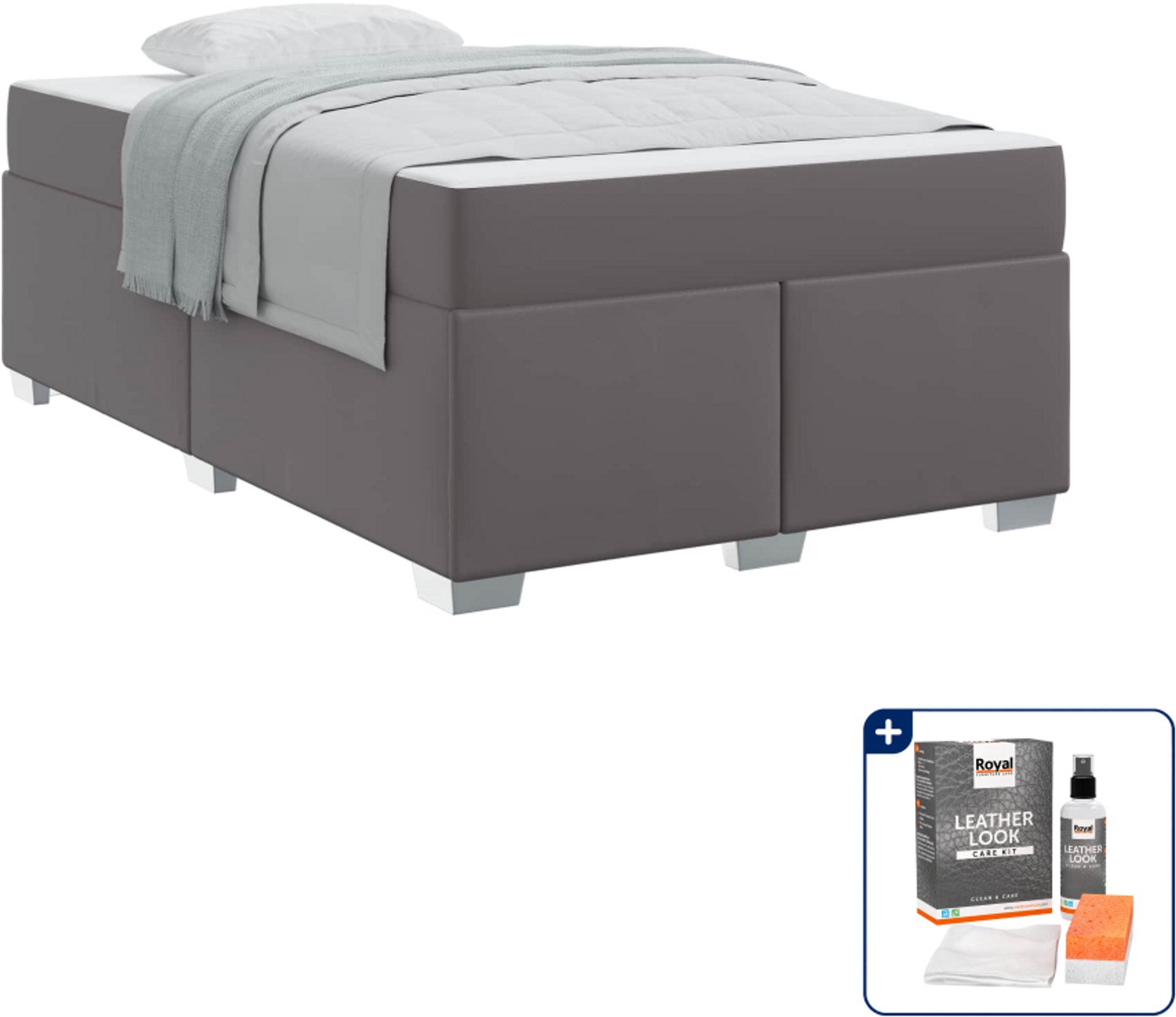 vidaXL Bedframe met matras 120 x 200 cm - bewerkt hout - grijs - Inclusief onderhoudsset voor kunstleer 150 ml