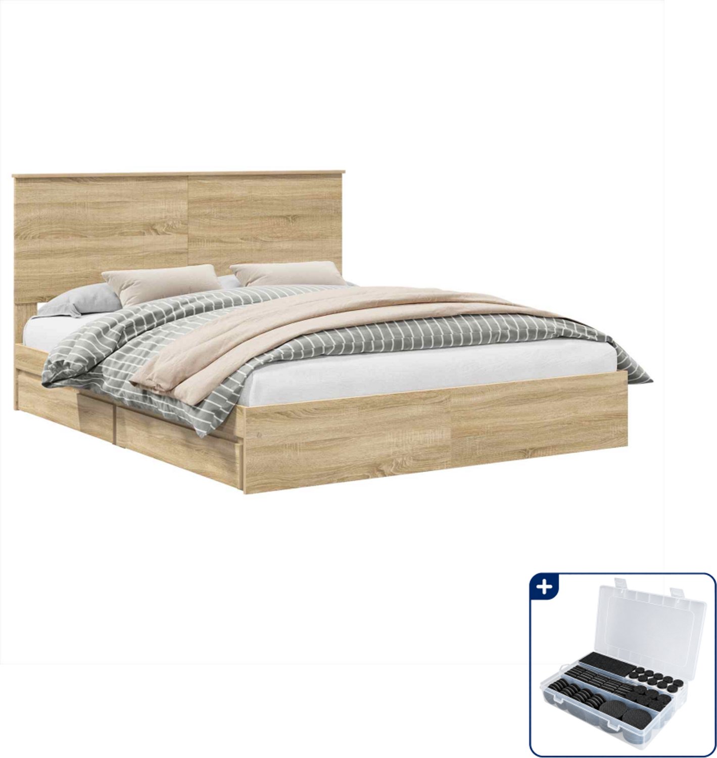 vidaXL queensize bed met opberglade - 160 x 200 cm - sonoma eiken - Inclusief antikrasvilt 177-delig Grijs