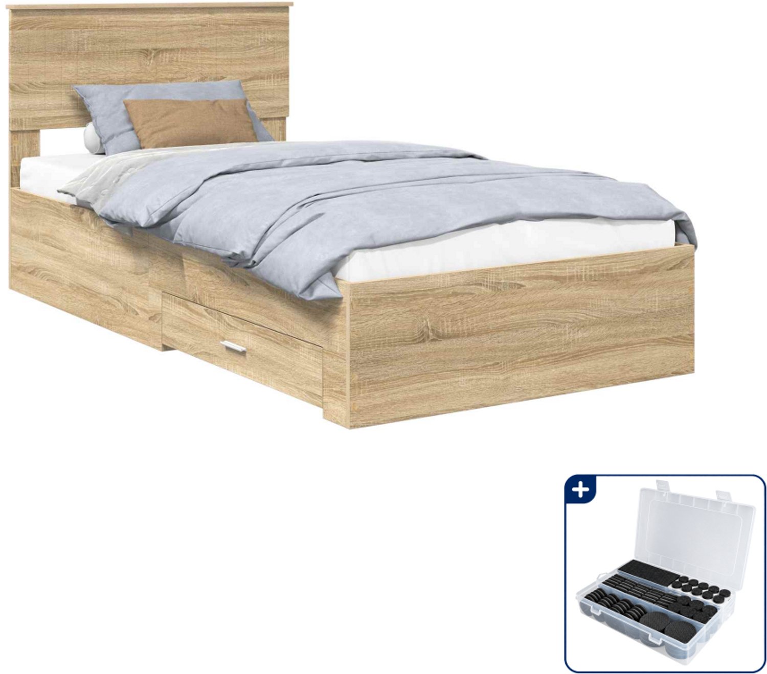 vidaXL bedframe met lade - 100 x 200 cm - bewerkt hout - sonoma eiken - Inclusief antikrasvilt 177-delig Zwart