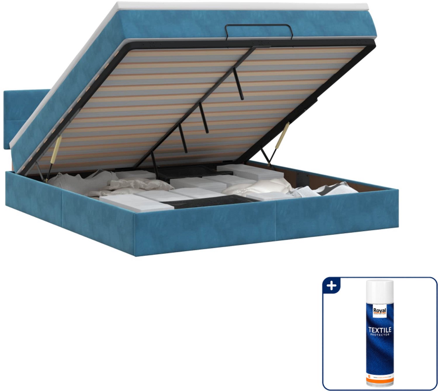 vidaXL Queensize ottoman bed met matras - 160 x 200 cm - donkerblauw - Inclusief textielbeschermer 500 ml