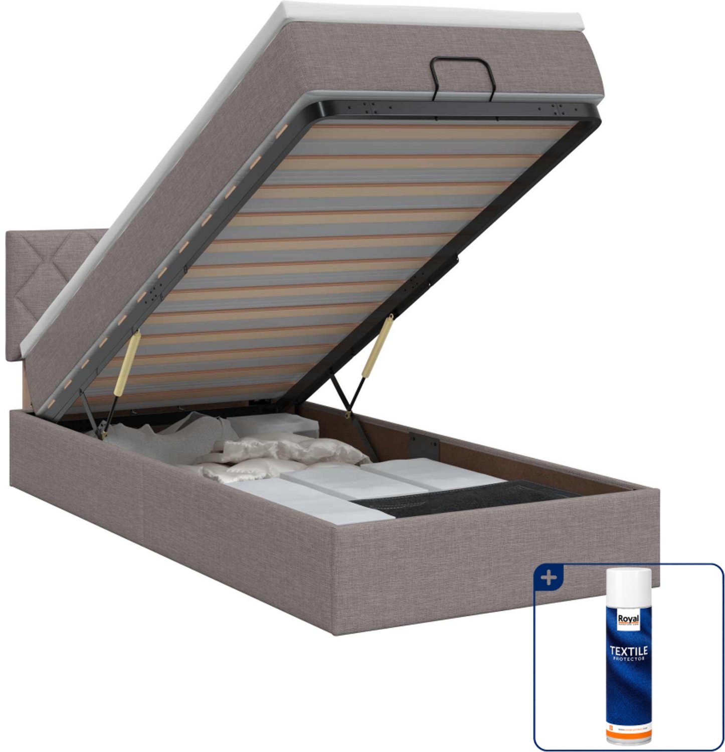 vidaXL ottoman bed met matras - 100 x 200 cm - taupe - Inclusief textielbeschermer 500 ml