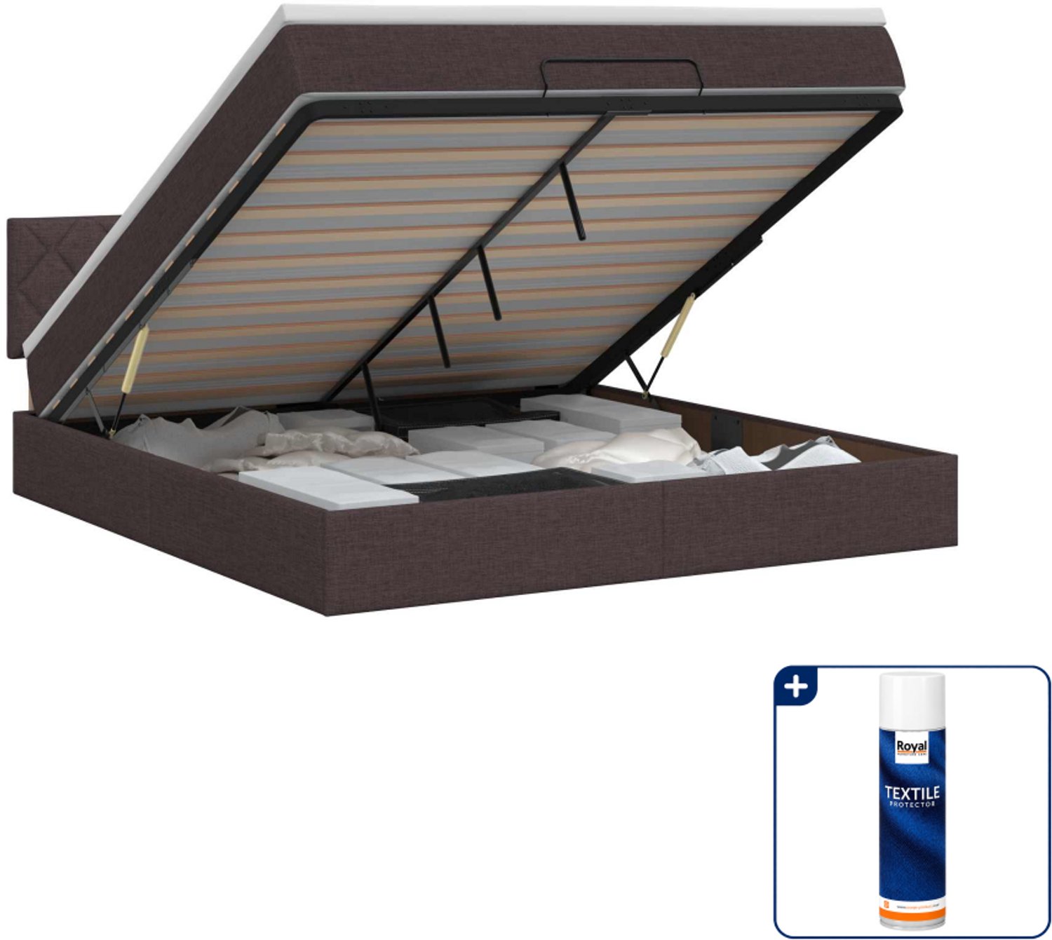 vidaXL Queensize ottoman bed met matras - 160 x 200 cm - donkerbruin - Inclusief textielbeschermer 500 ml