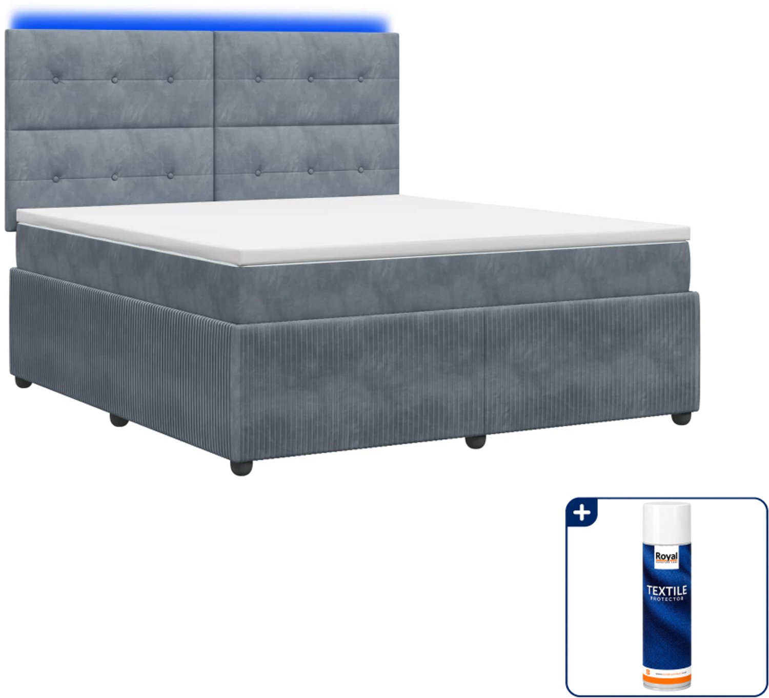 vidaXL Kingsize boxspring met matras - 180 x 200 cm - donkergrijs - Inclusief textielbeschermer 500 ml Donker Grijn
