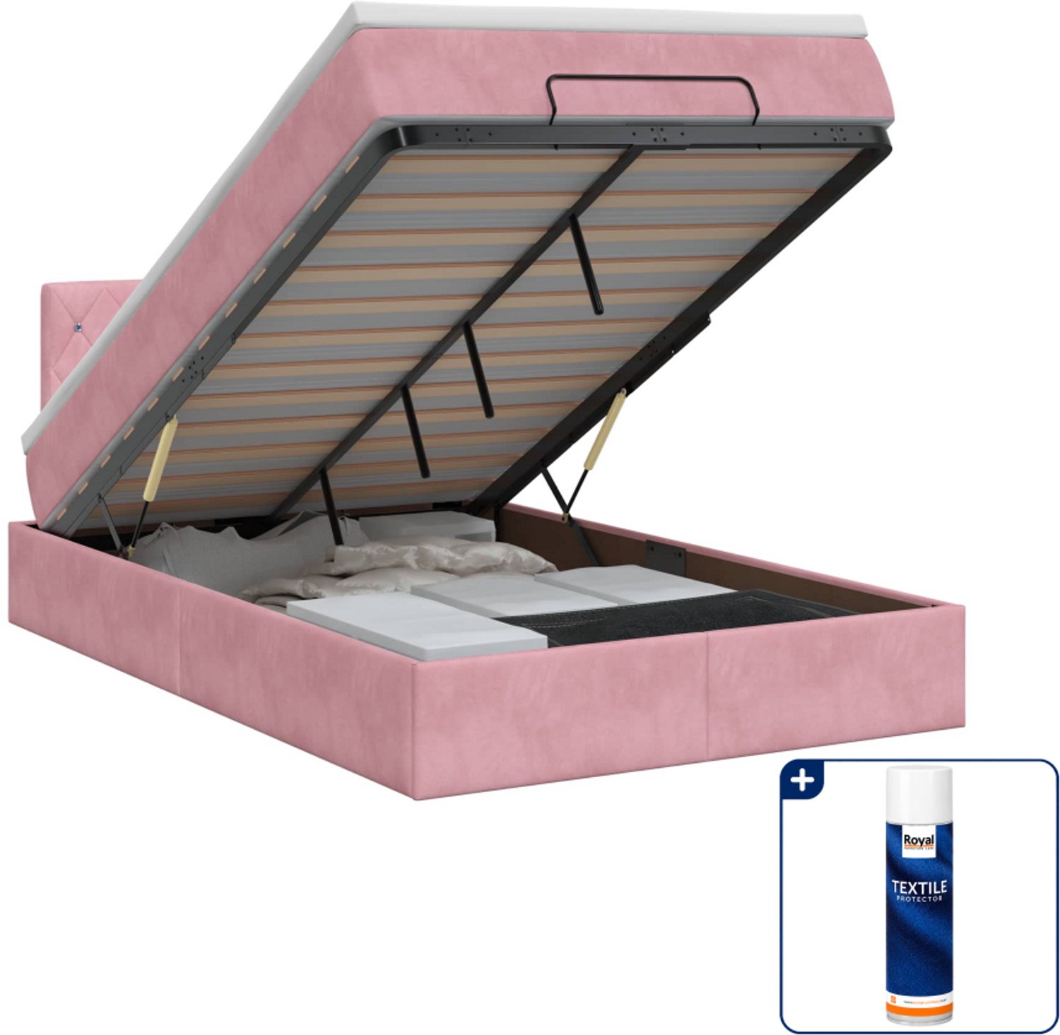 vidaXL ottoman bed - 120 x 200 cm - fluweel - roze - Inclusief textielbeschermer 500 ml