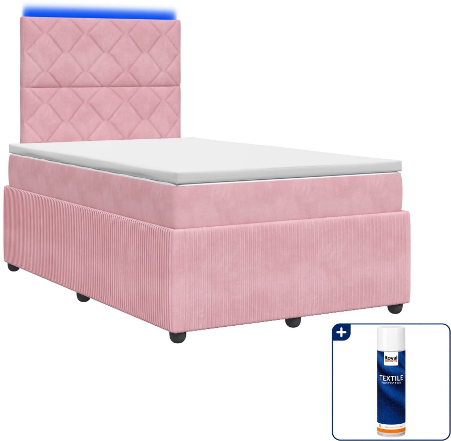 vidaXL LED boxspring bed - 120 x 200 cm - roze - Inclusief textielbeschermer 500 ml